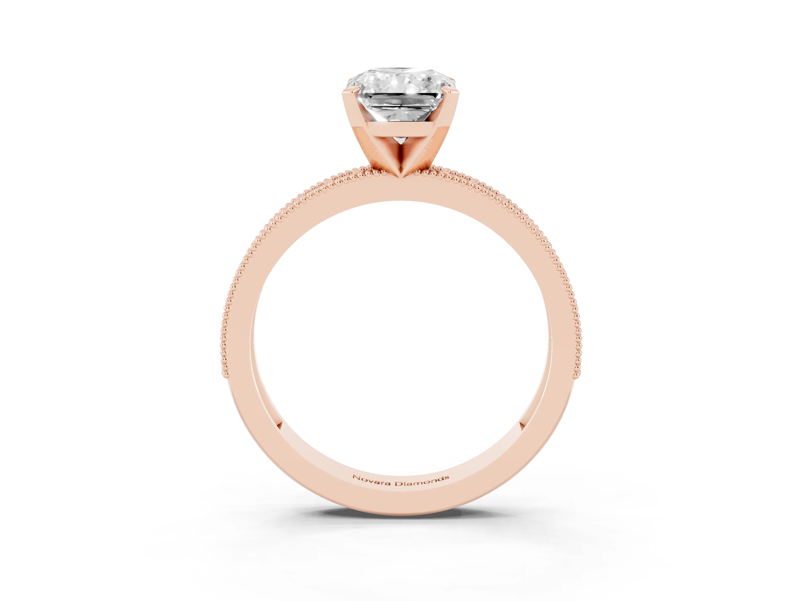 Radiant Cut Diamond Milgrain Pavé Engagement Ring Set in Rose gold with Prong Setting