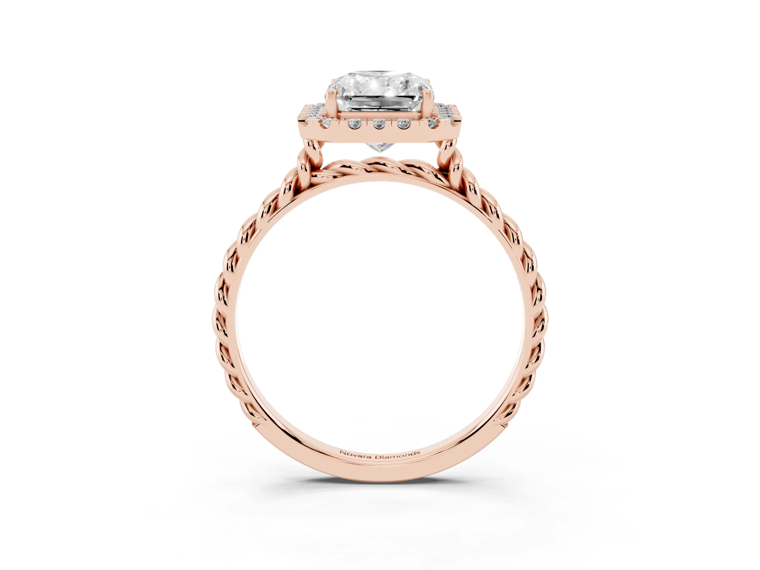 Radiant Cut Diamond Halo Ring Set in Rose gold with Plain Twisted Band