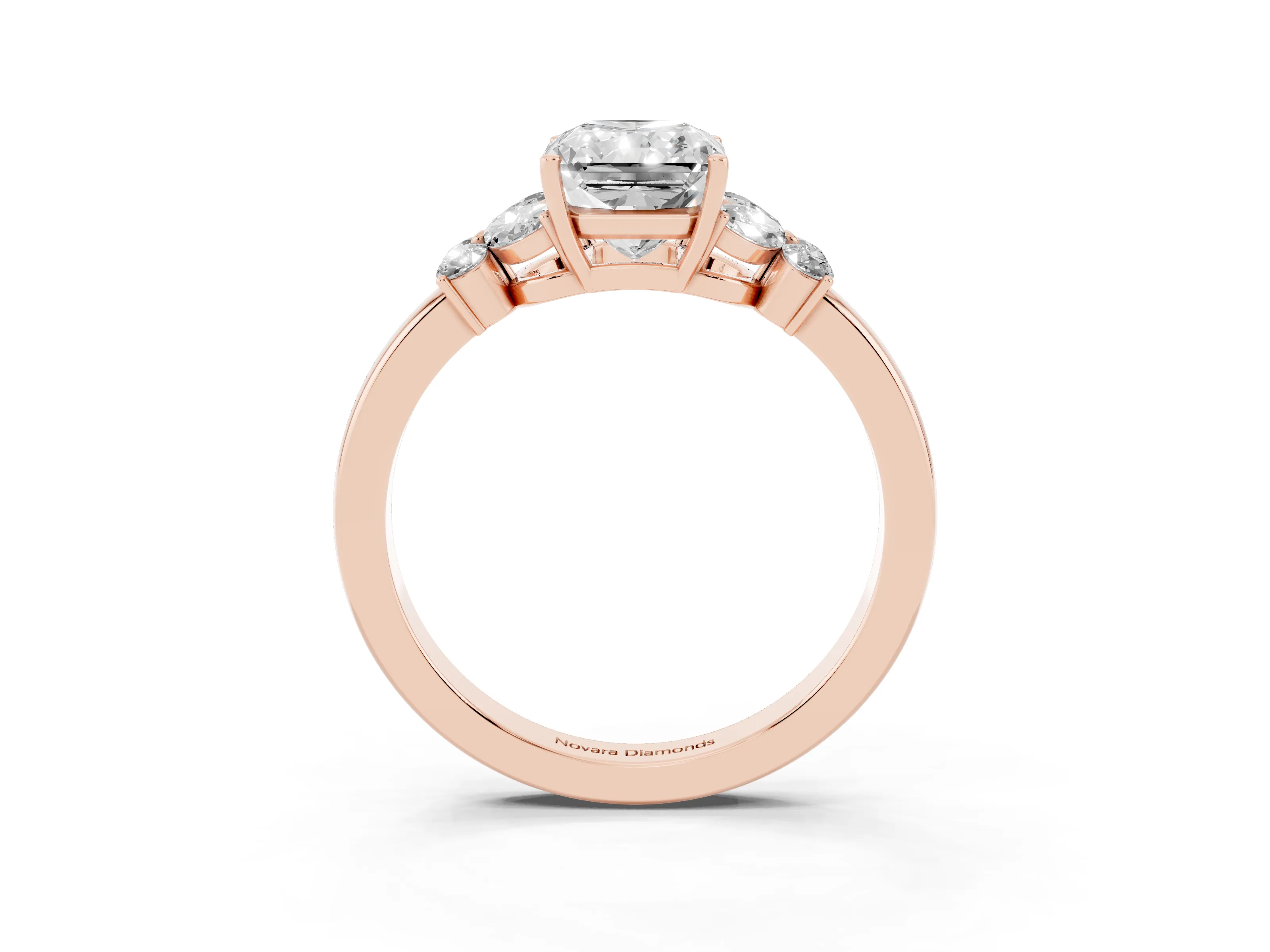 Radiant Cut Diamond Solitaire Floral Ring Set in Rose gold with Marquise Petals and Prong Setting