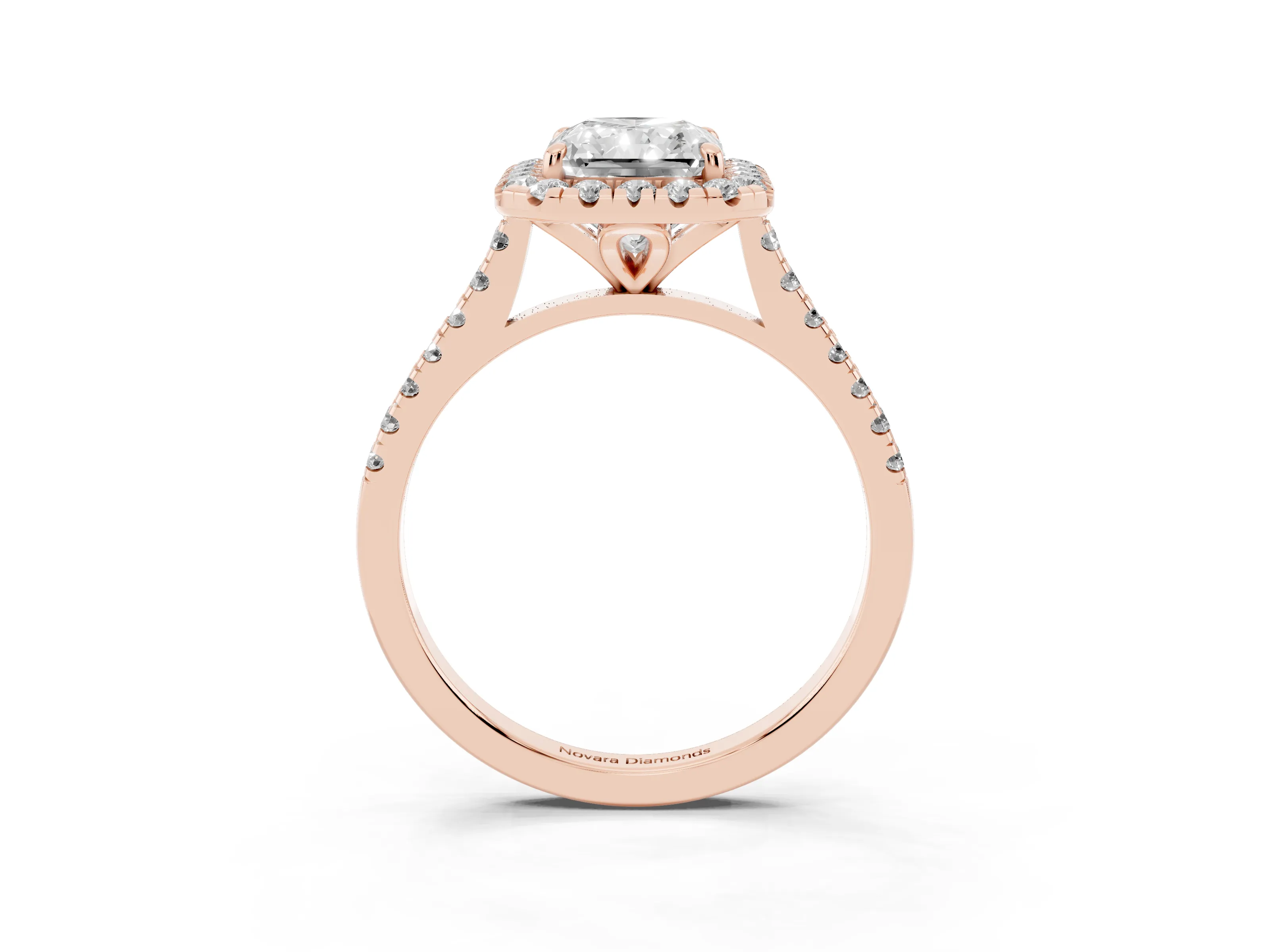 Radiant Cut Diamond Cushion Halo Ring Set in Rose gold with Pavé Band