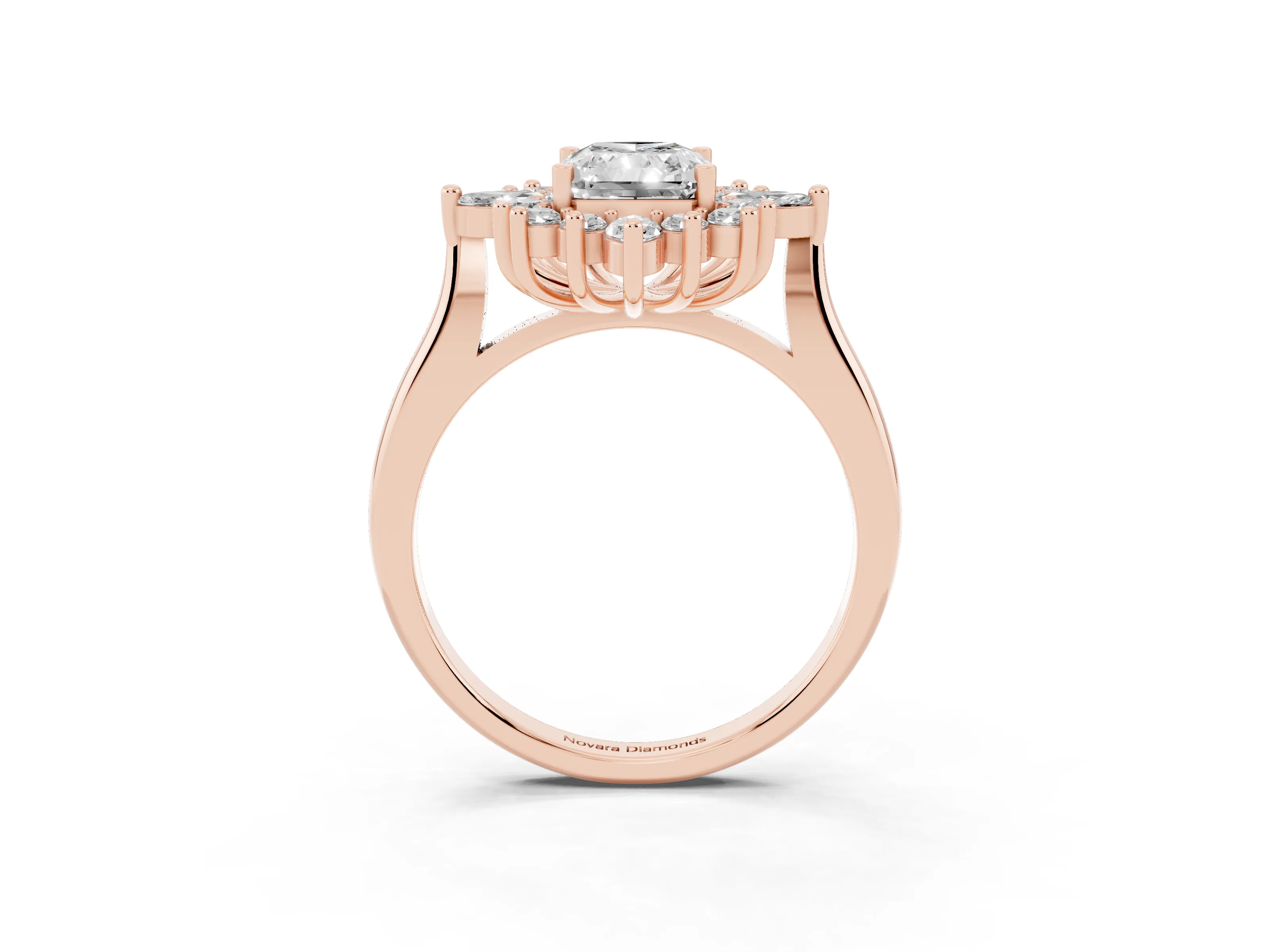Radiant Cut Diamond Cluster Halo Ring Set in Rose gold with Marquise and Round Accents