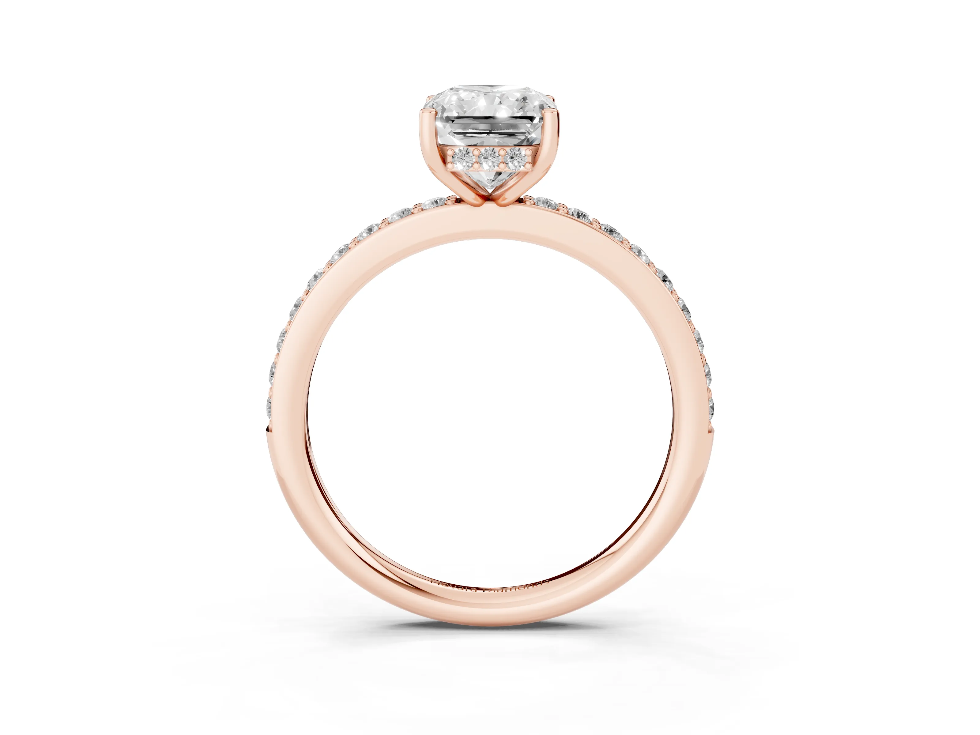 Radiant Cut Diamond Pavé Band Ring Set in Rose gold with Prong-Set Center Stone