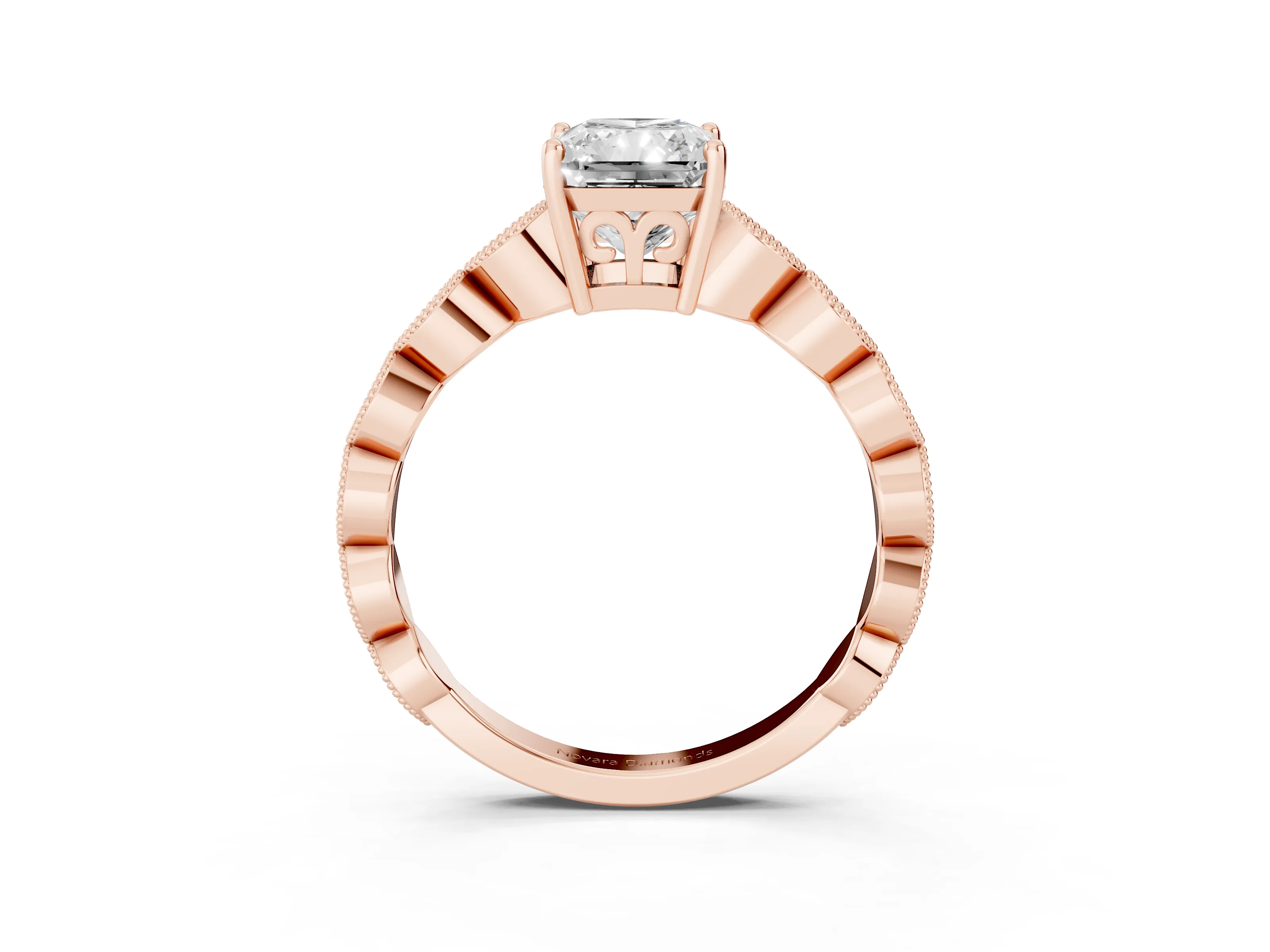 Radiant Cut Diamond Solitaire Ring Set in Rose gold with Infinity Twist Pavé Band