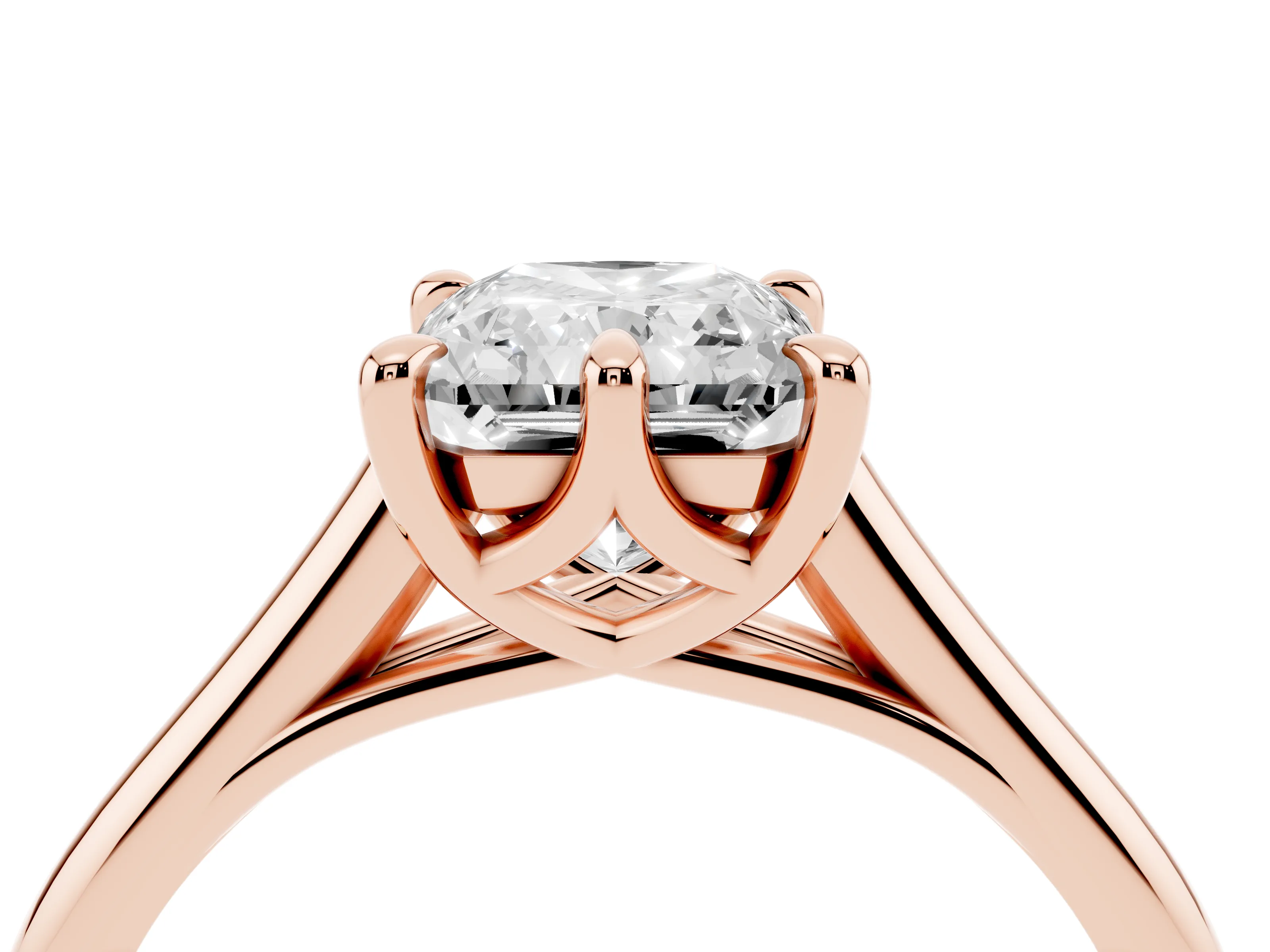 Radiant Cut Diamond Solitaire Engagement Ring Set in Rose gold with Prong Setting and Plain Classic Band