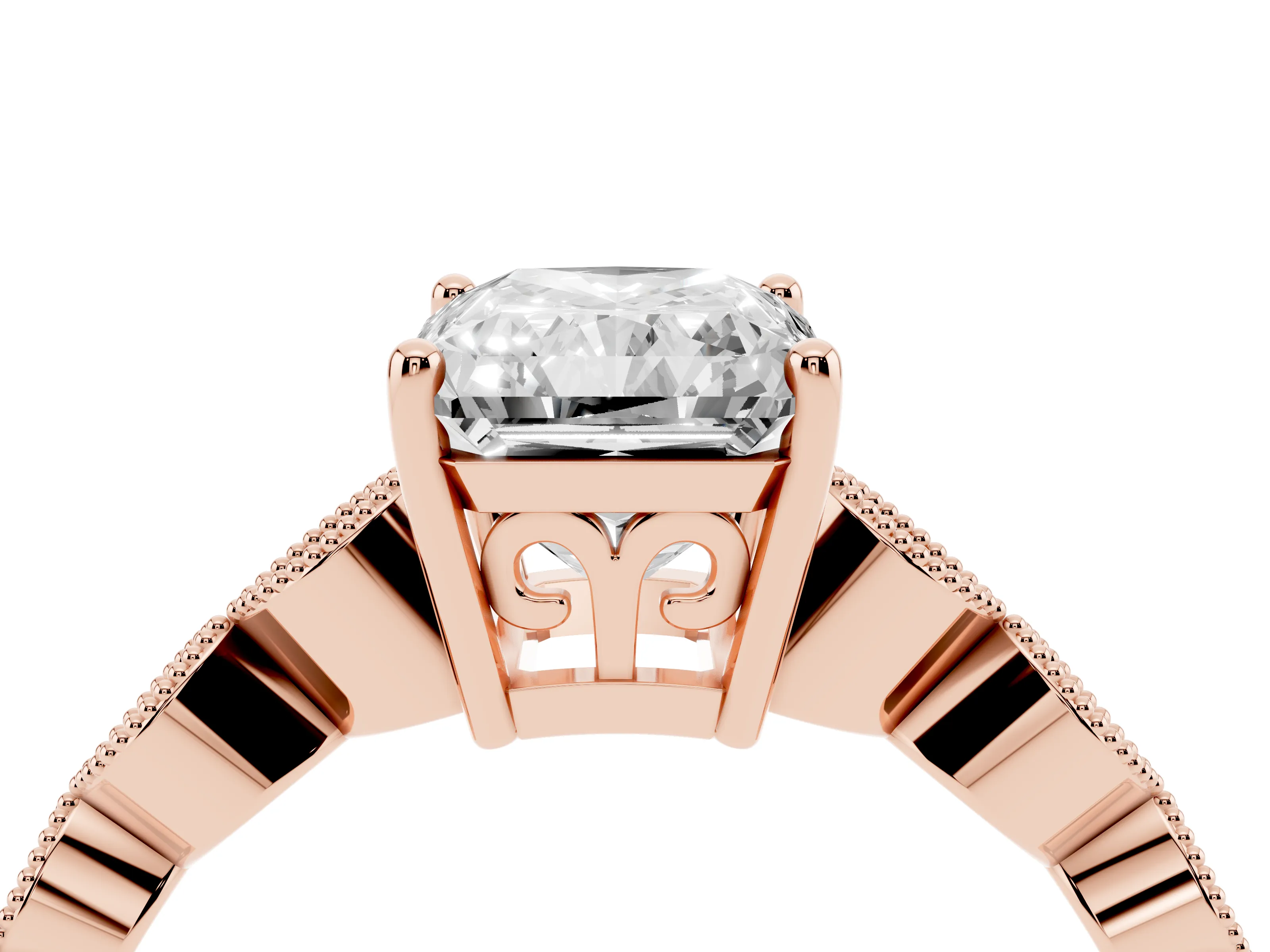 Radiant Cut Diamond Solitaire Ring Set in Rose gold with Infinity Twist Pavé Band