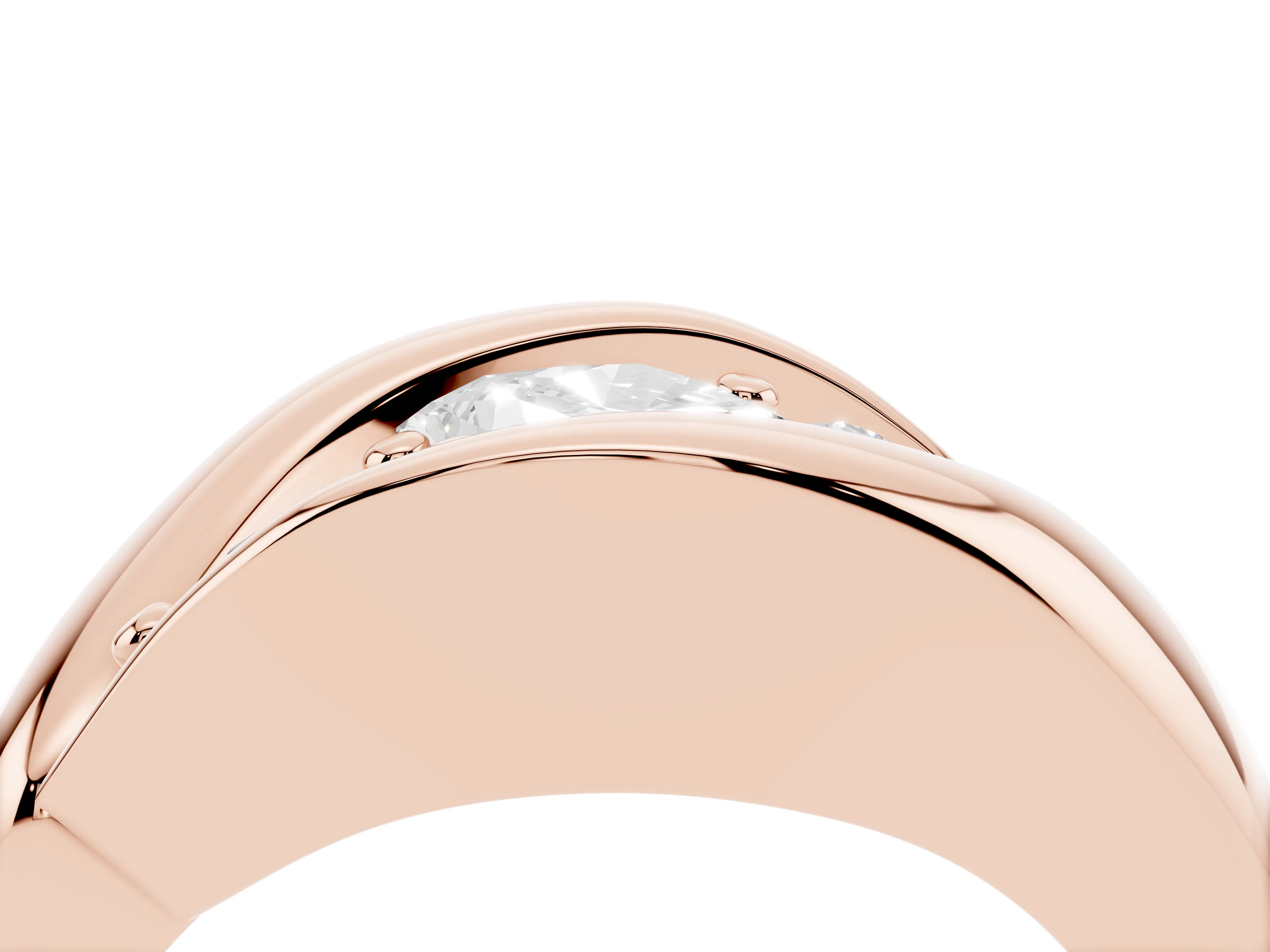 Radiant Cut Diamond Channel-Set Crossover Ring Set in Rose gold