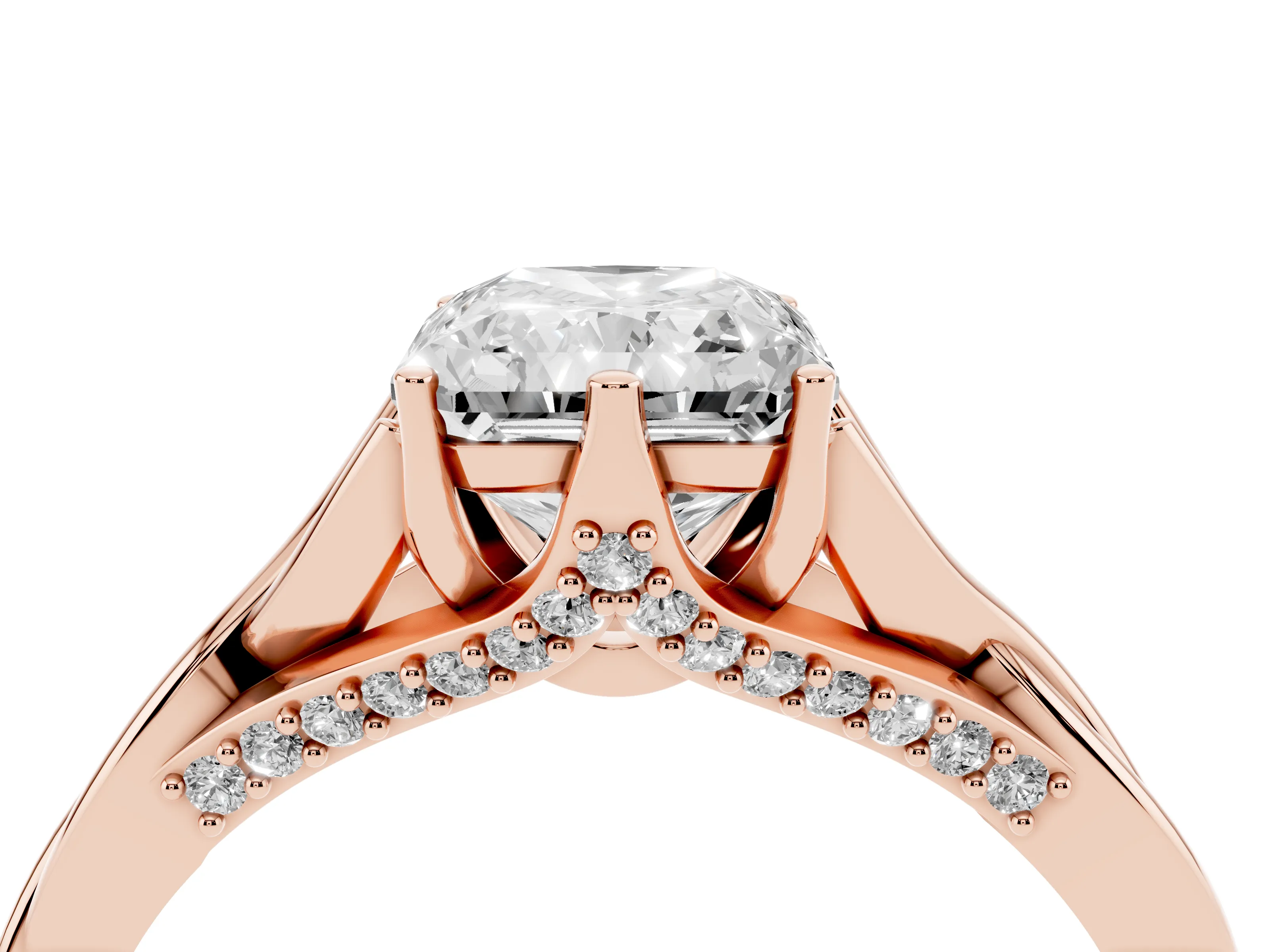 Radiant Cut Diamond Intertwined Twist Band Solitaire Ring Set in Rose gold with Prong Setting