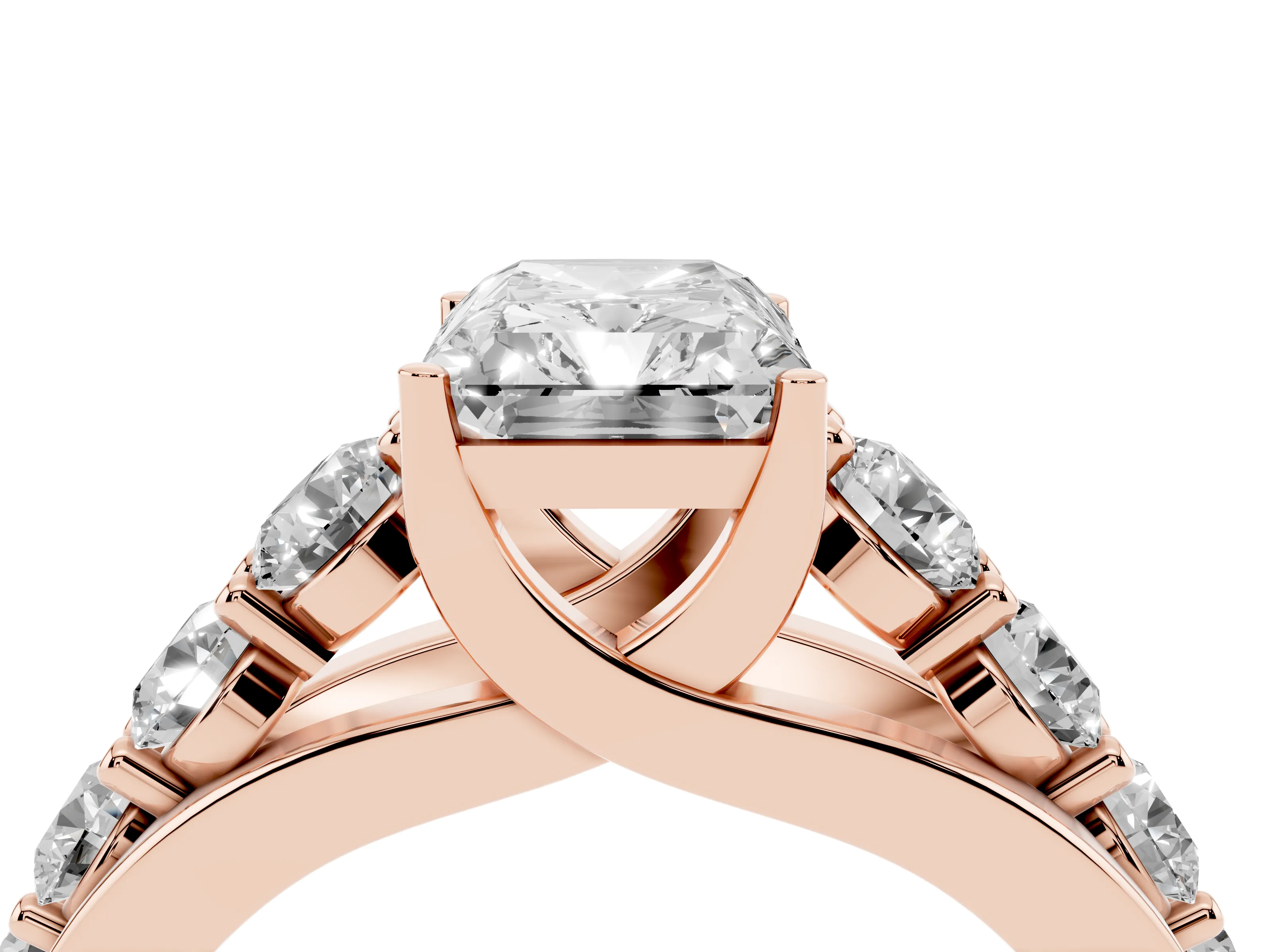 Radiant Cut Diamond Pavé Engagement Ring Set in Rose gold with Prong Setting