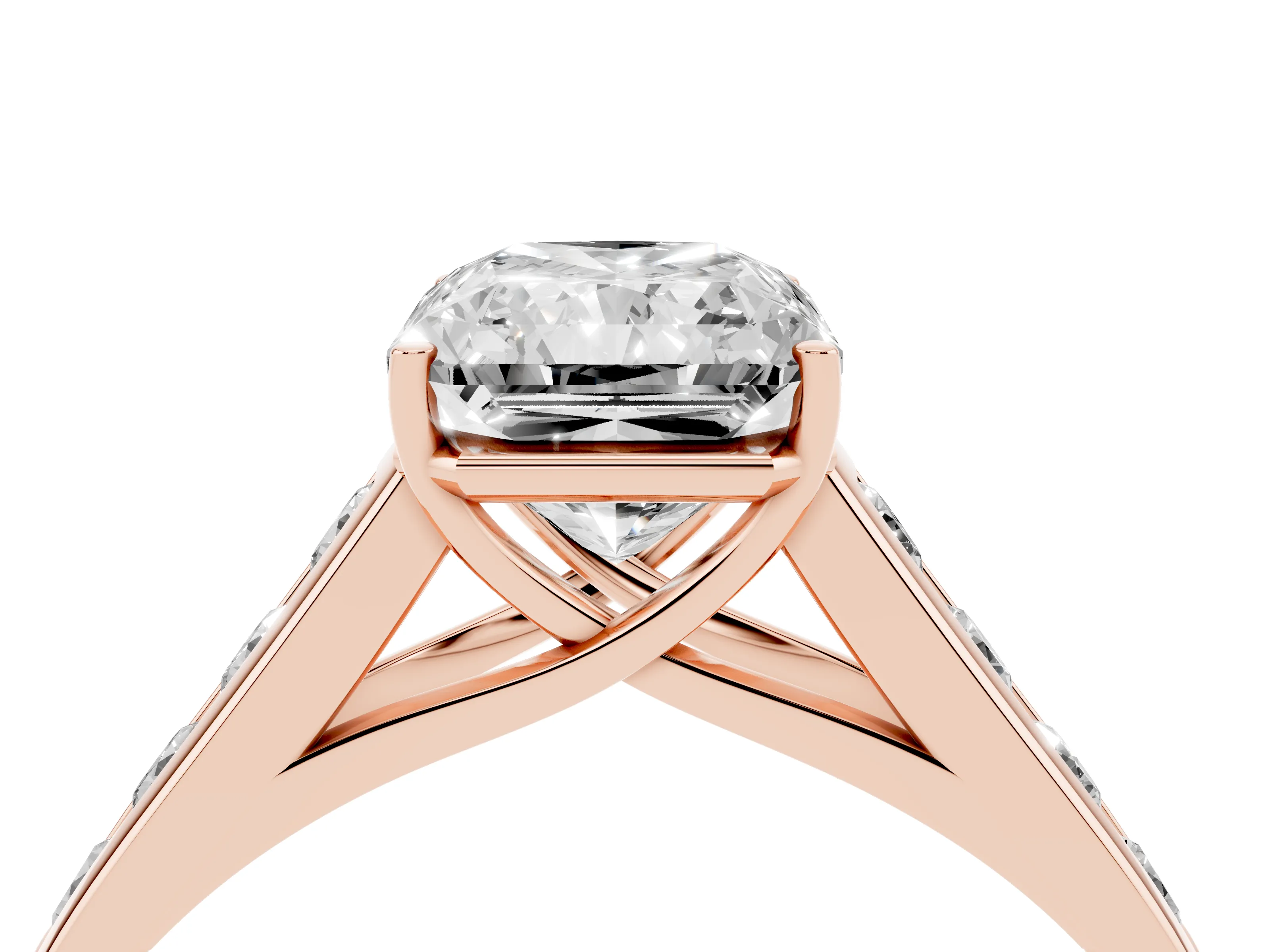 Radiant Cut Diamond Brilliant Channel-Set Solitaire Ring Set in Rose gold with Prong Setting