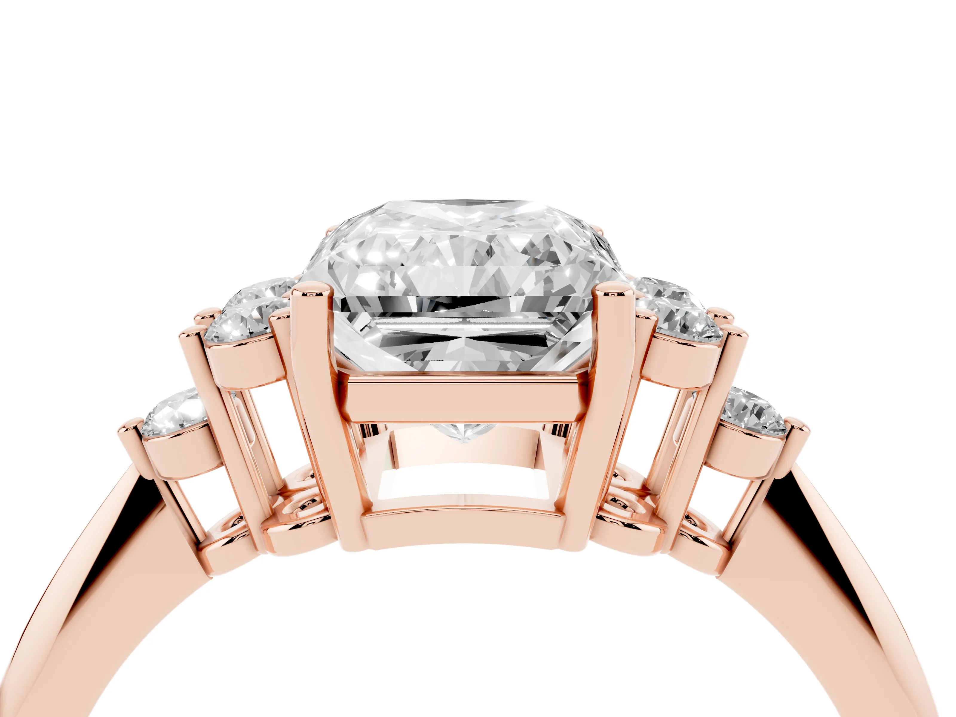 Radiant Cut Diamond Cluster Ring Set in Rose gold with Plain Band and Prong Setting