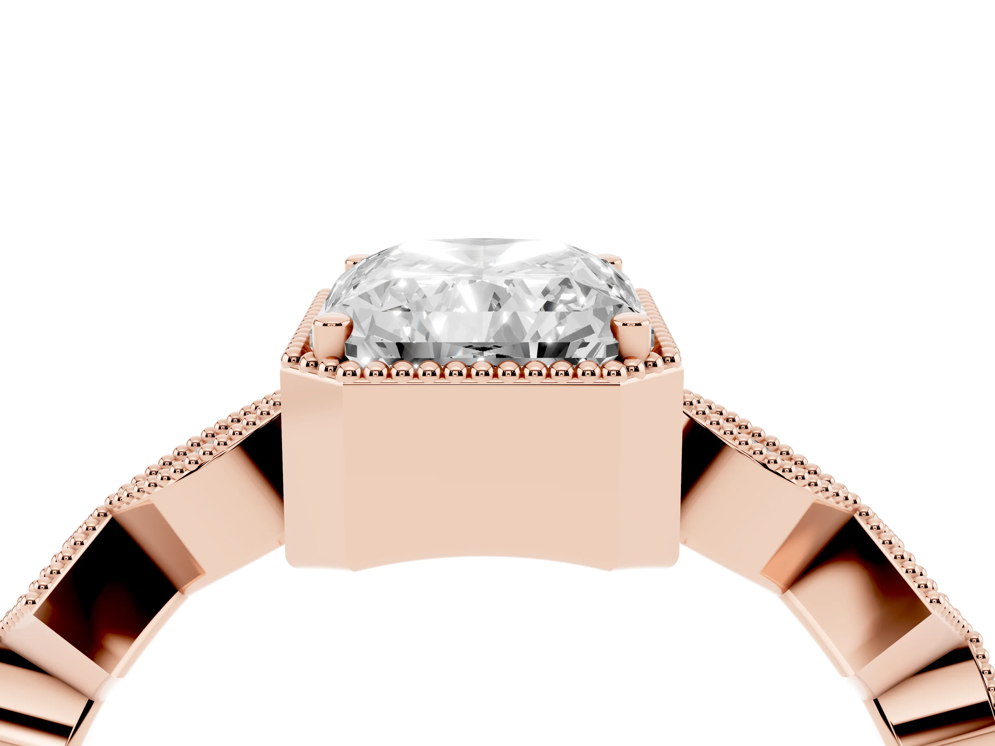 Radiant Cut Diamond Milgrain Marquise Twist Band Ring Set in Rose gold with Prong Setting