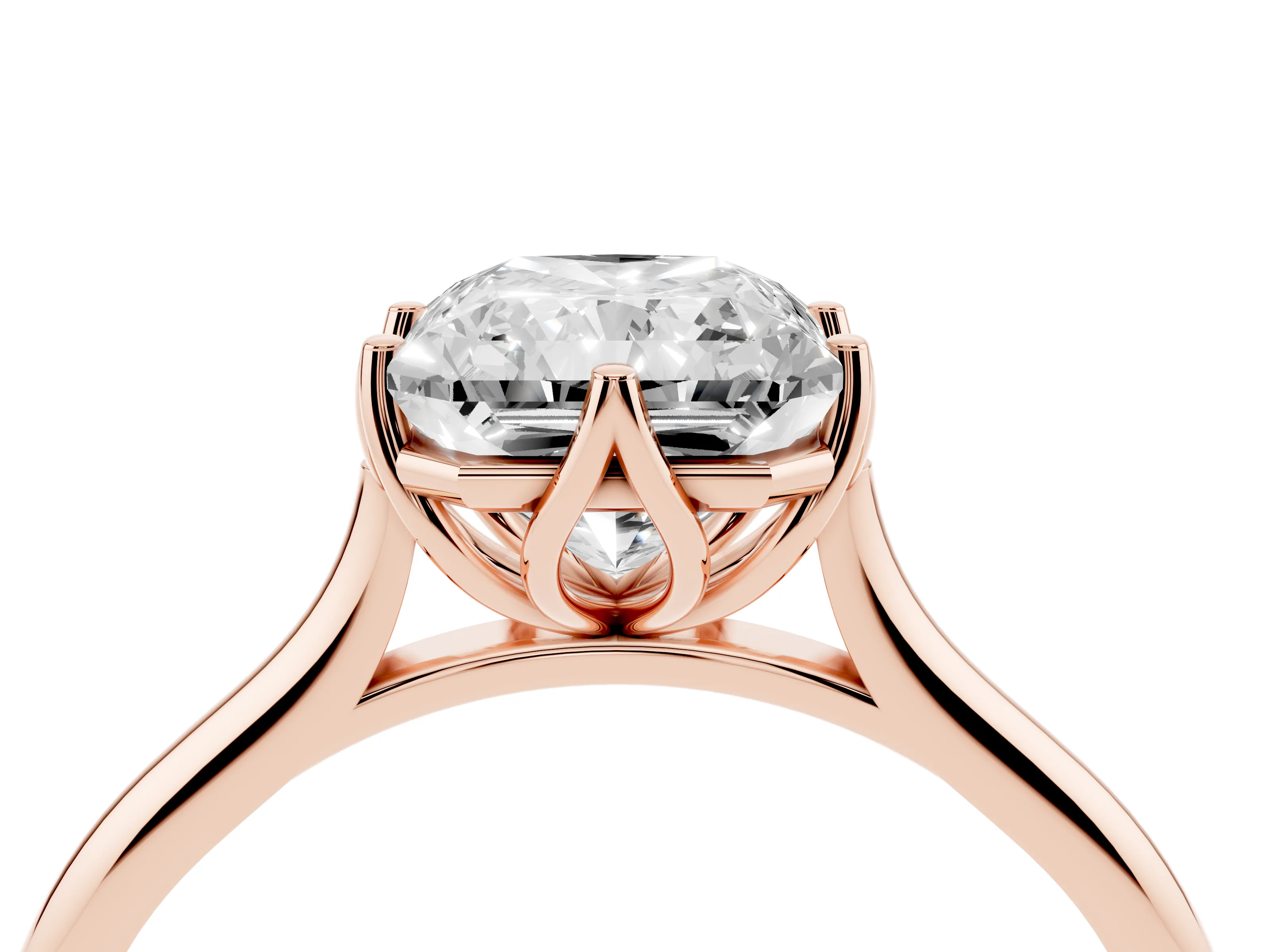 Radiant Cut Diamond Solitaire Cathedral Ring Set in Rose gold with Prong Setting