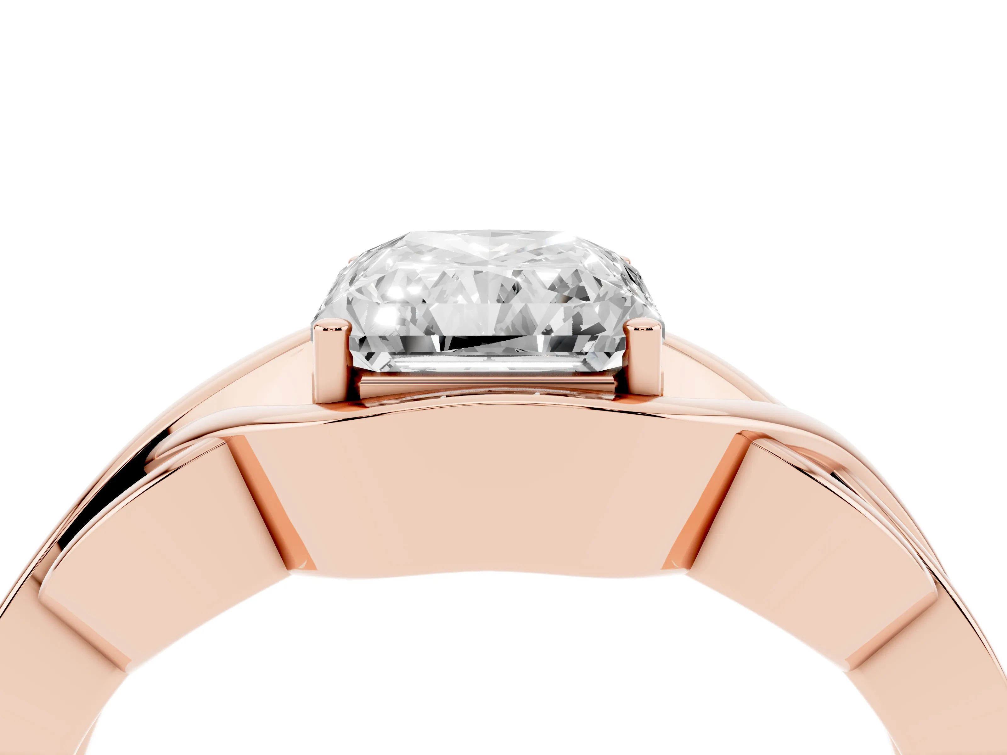 Radiant Cut Diamond Solitaire Ring Set in Rose gold with Intertwined Band