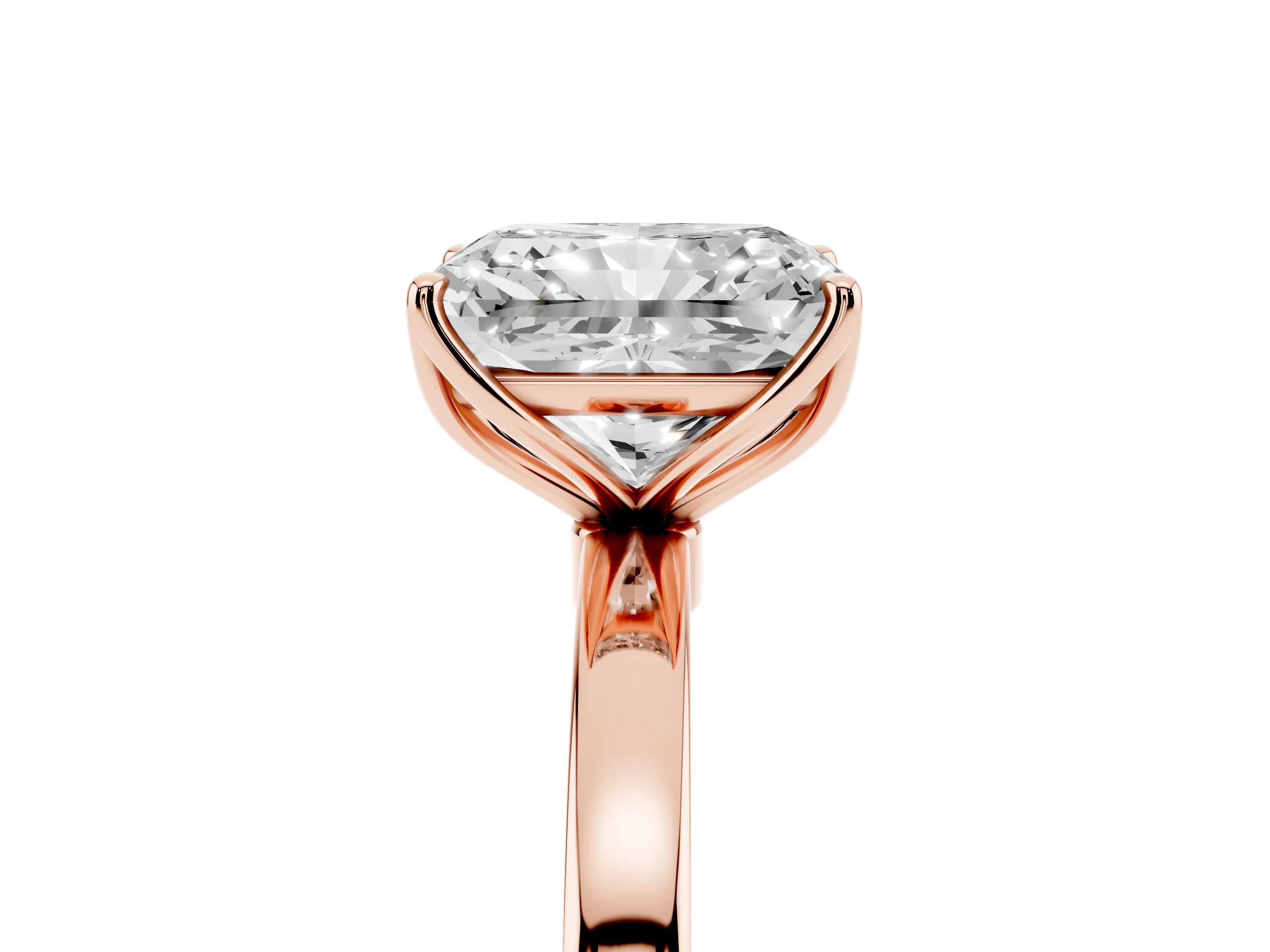Radiant Cut Diamond Solitaire Ring Set in Rose gold with Prong Setting and Thin Polished Band