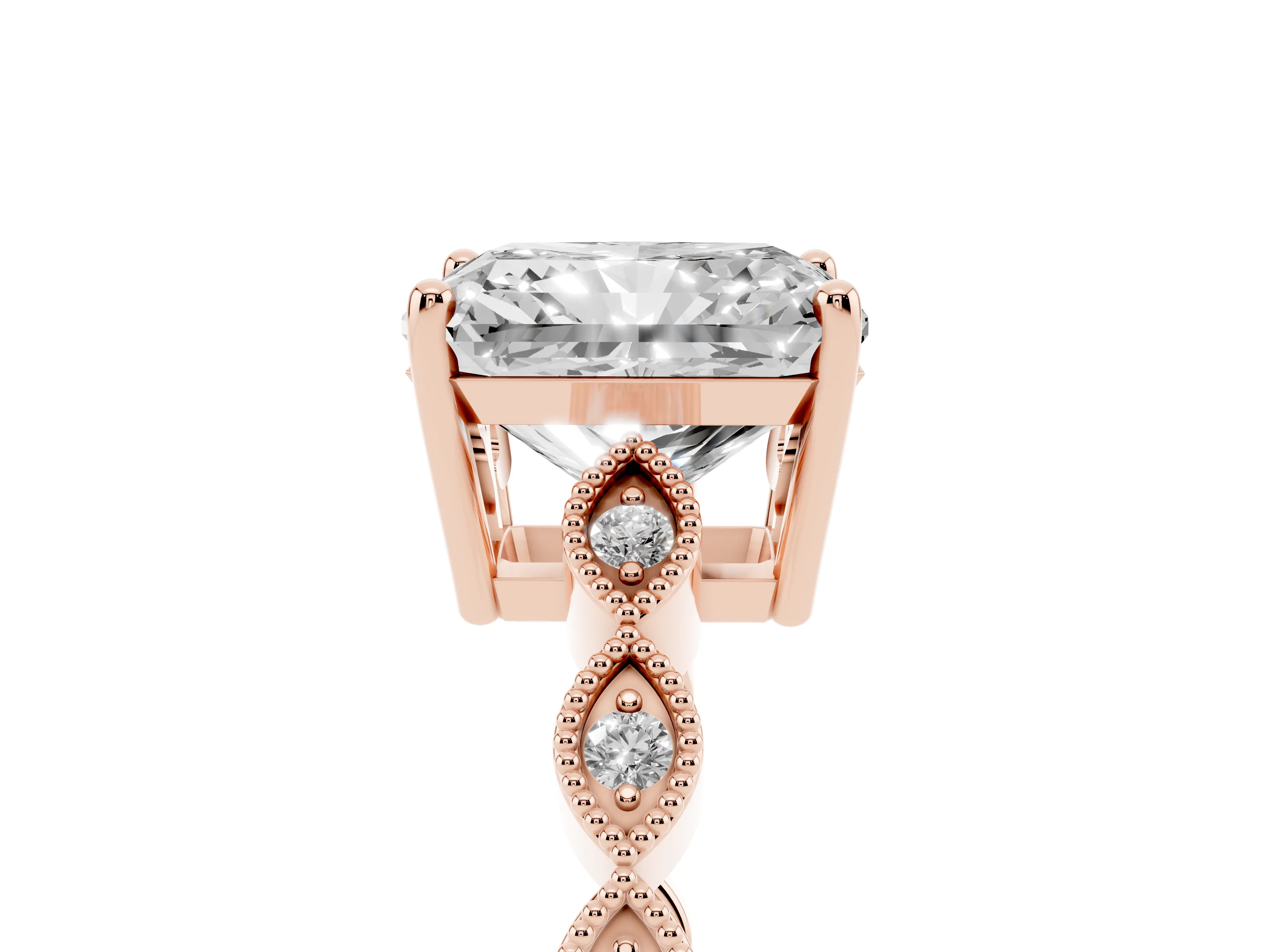 Radiant Cut Diamond Solitaire Ring Set in Rose gold with Infinity Twist Pavé Band