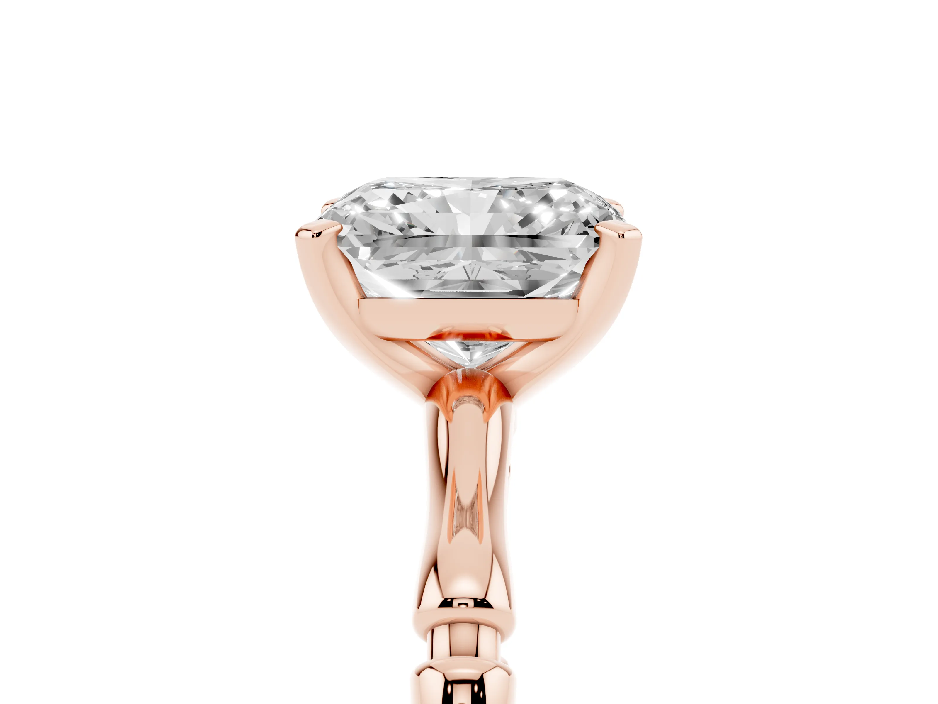 Radiant Cut Diamond Solitaire Ring Set in Rose gold with Bamboo Band and Prong Setting