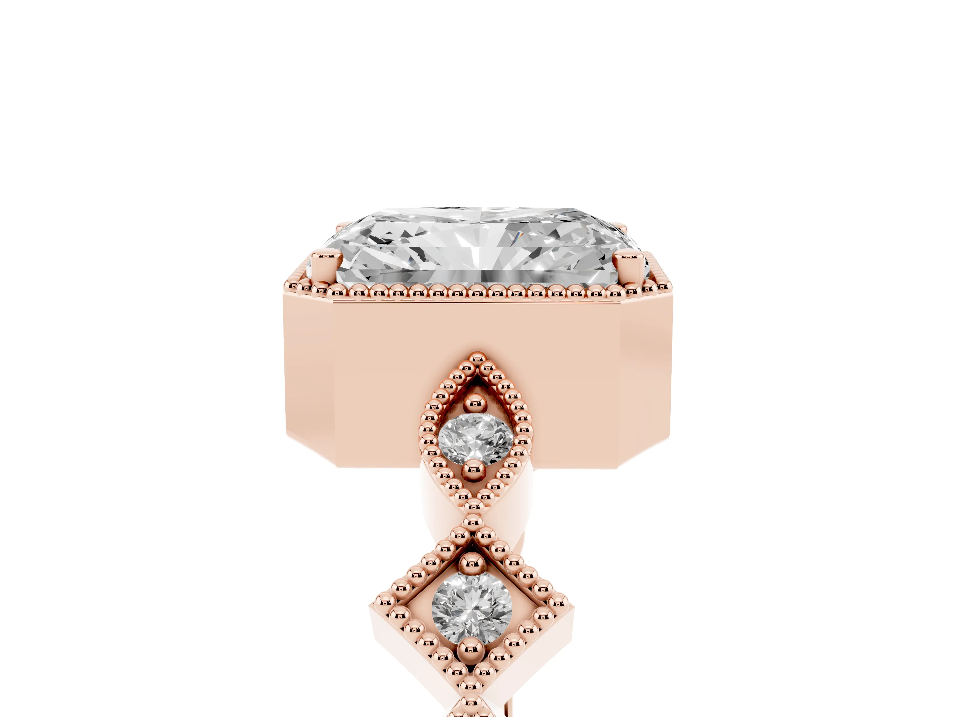 Radiant Cut Diamond Milgrain Marquise Twist Band Ring Set in Rose gold with Prong Setting