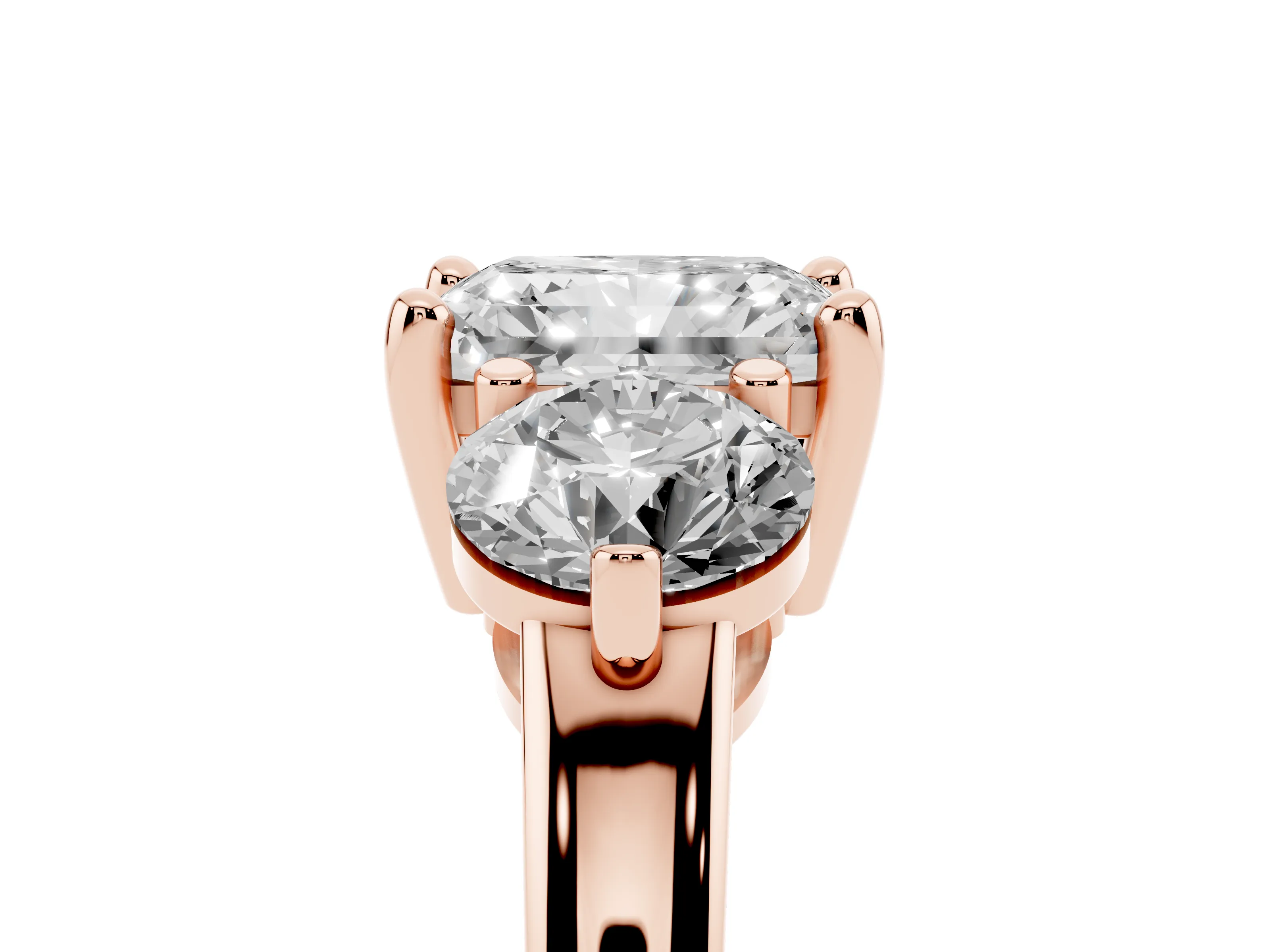 Radiant Cut Diamond Three-Stone Ring Set in Rose gold with Prong Setting and Classic Band