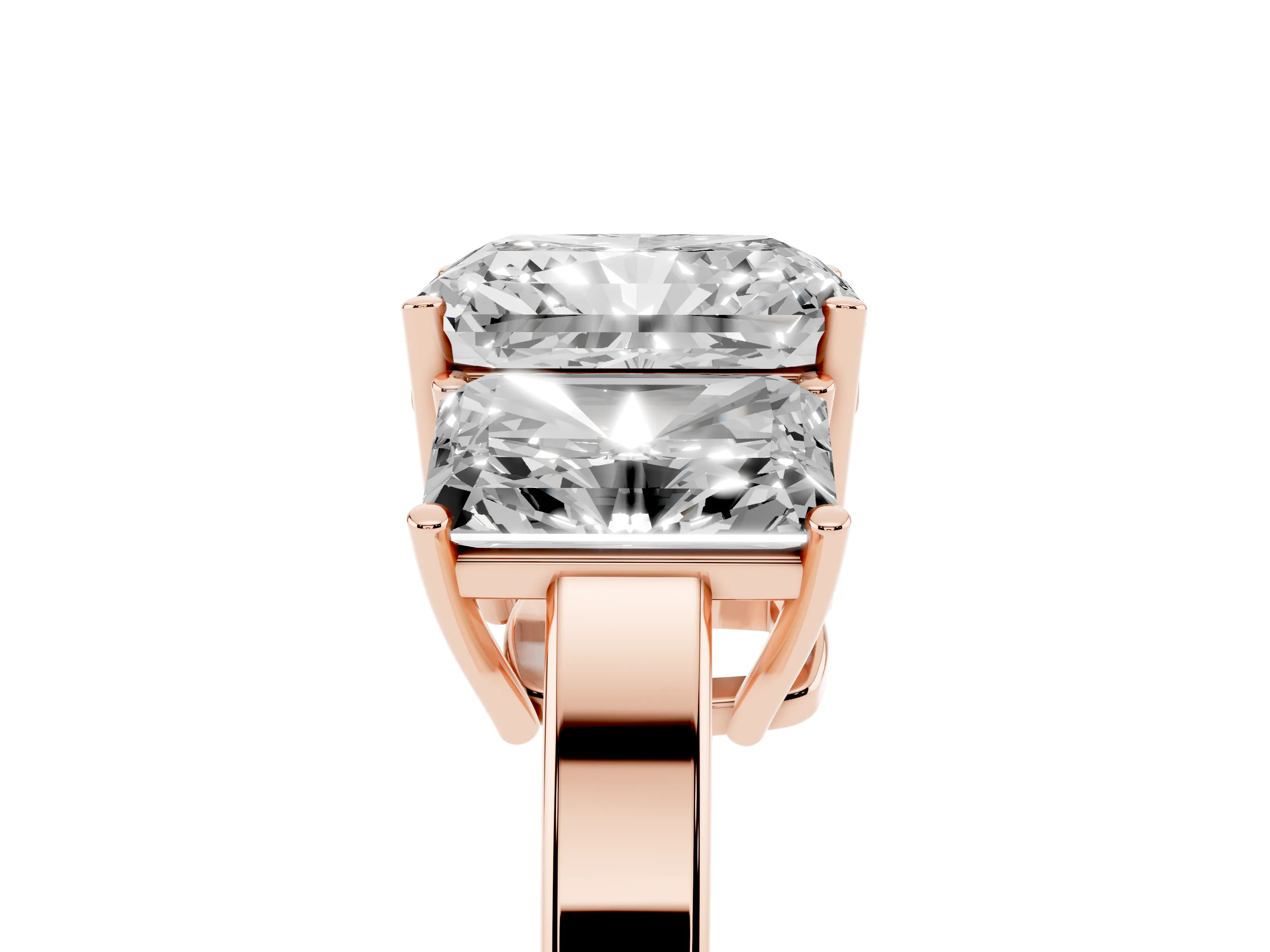 Radiant Cut Diamond Three-Stone Engagement Ring Set in Rose gold with Flat Band