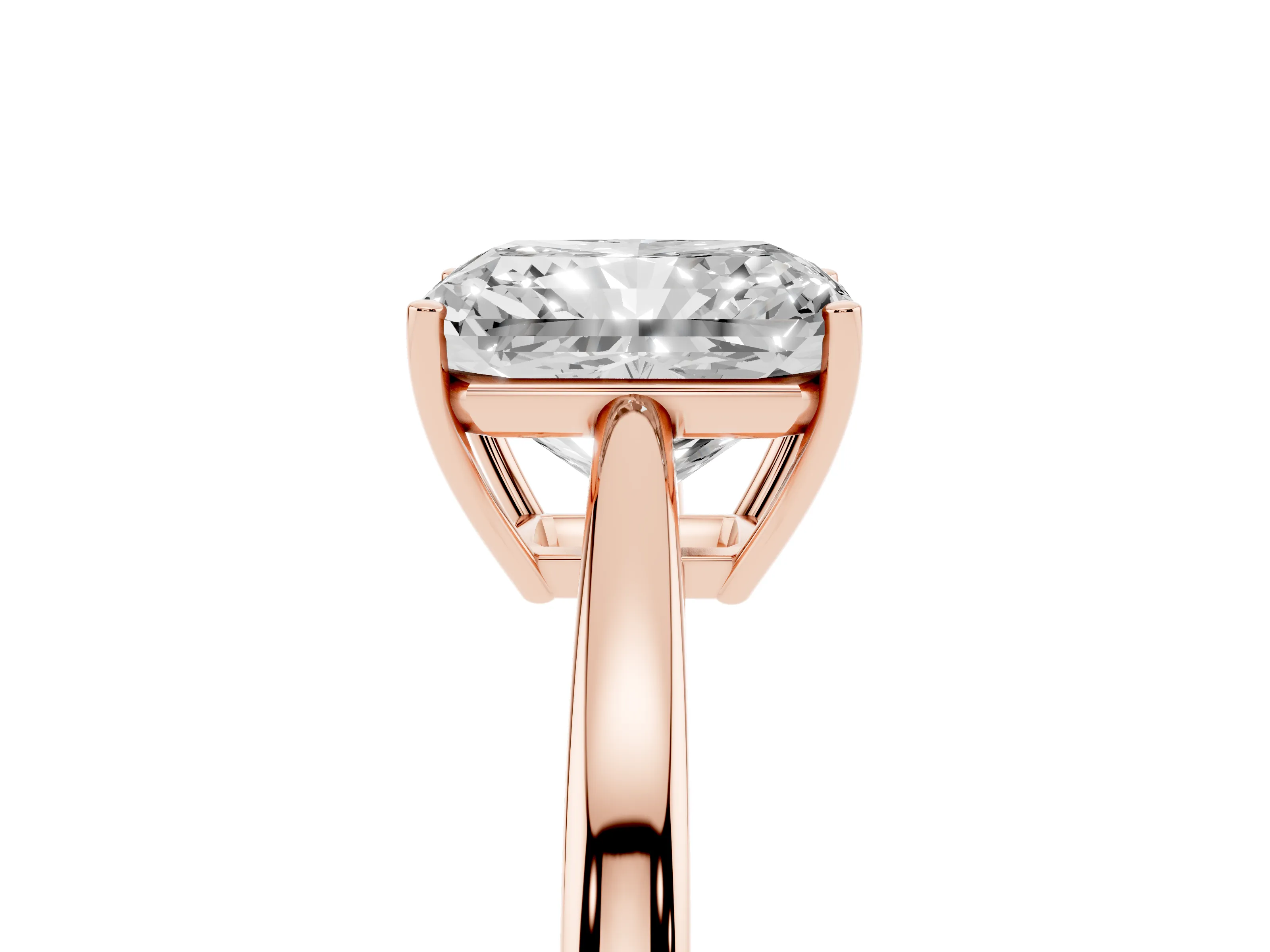 Radiant Cut Diamond Solitaire Ring Set in Rose gold with Split Shank and Prong Setting