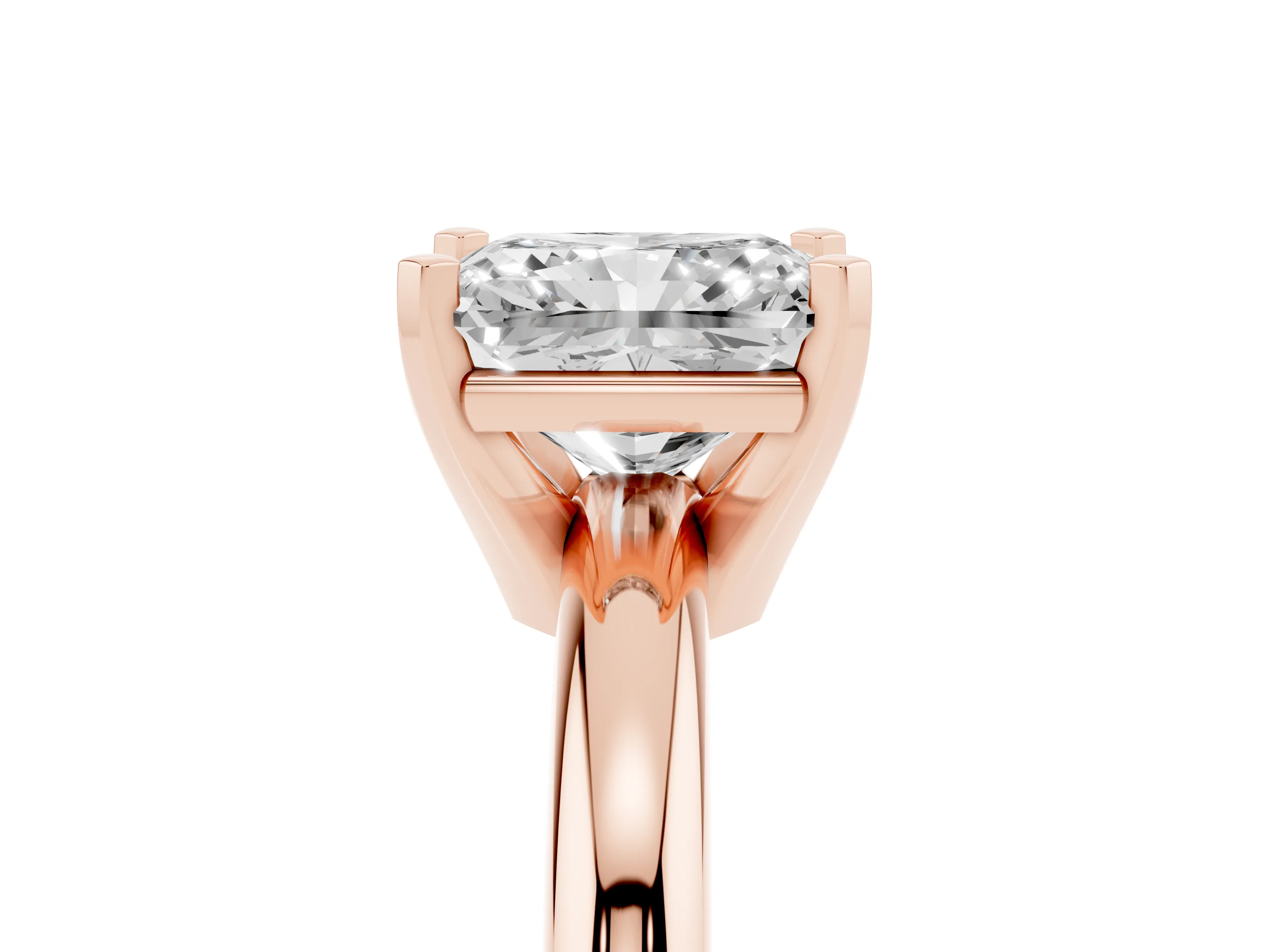Radiant Cut Diamond Solitaire Engagement Ring Set in Rose gold with Round Band and Prong Setting