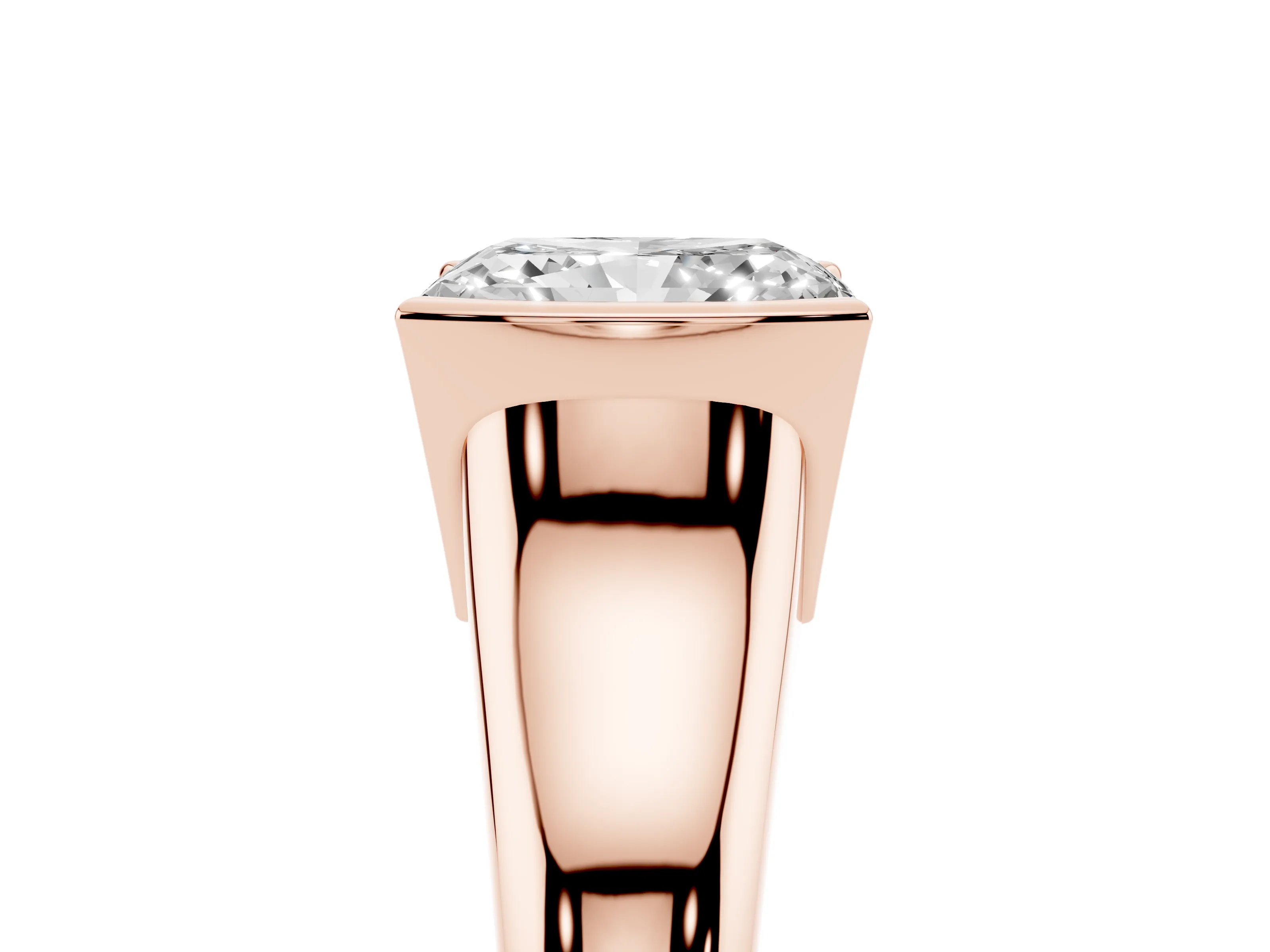 Radiant Cut Diamond Solitaire Tension Set Ring Set in Rose gold with Split Shank Band