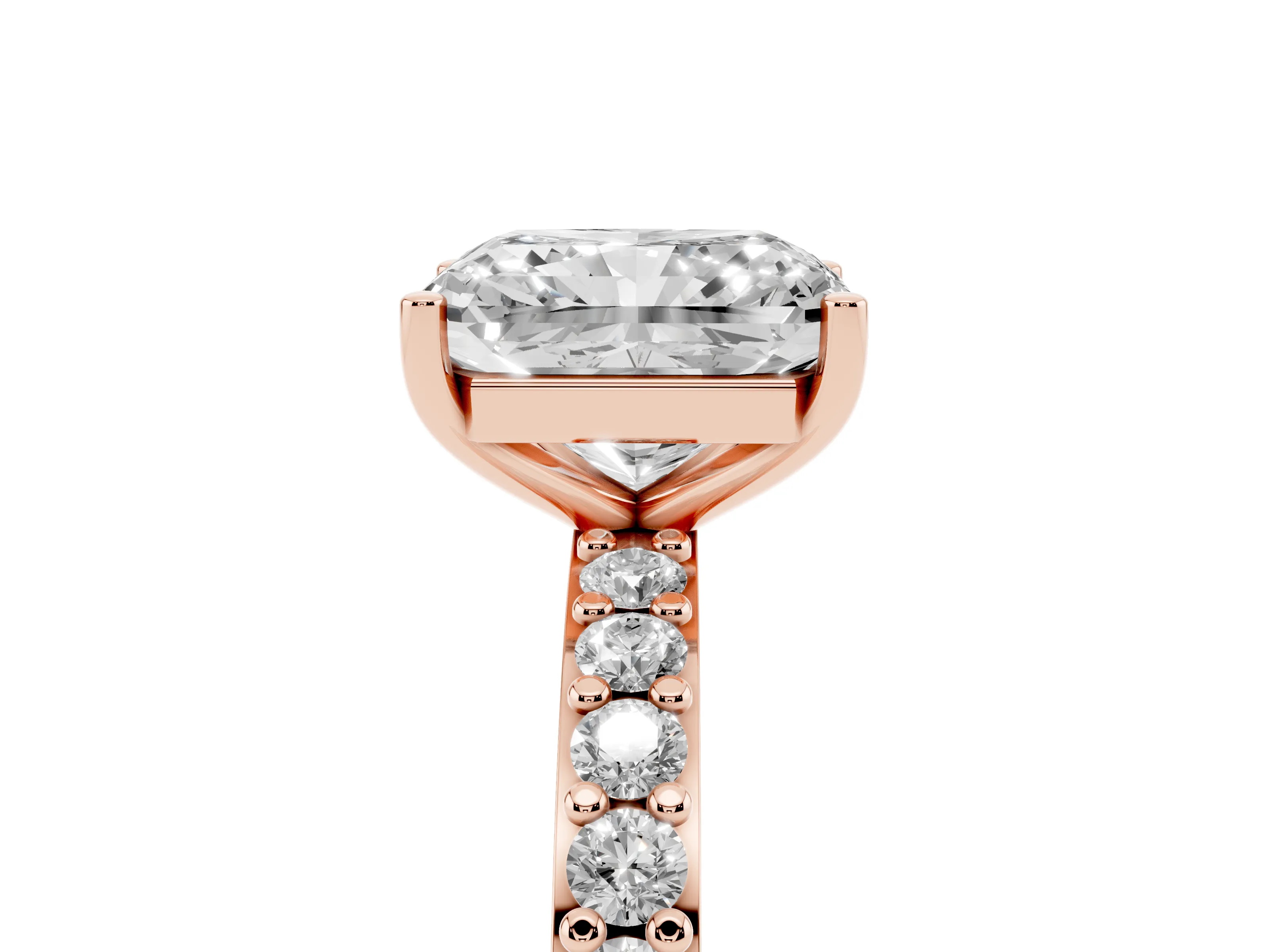 Radiant Cut Pavé Solitaire Engagement Ring Setting | Single Row Band | Rose Gold