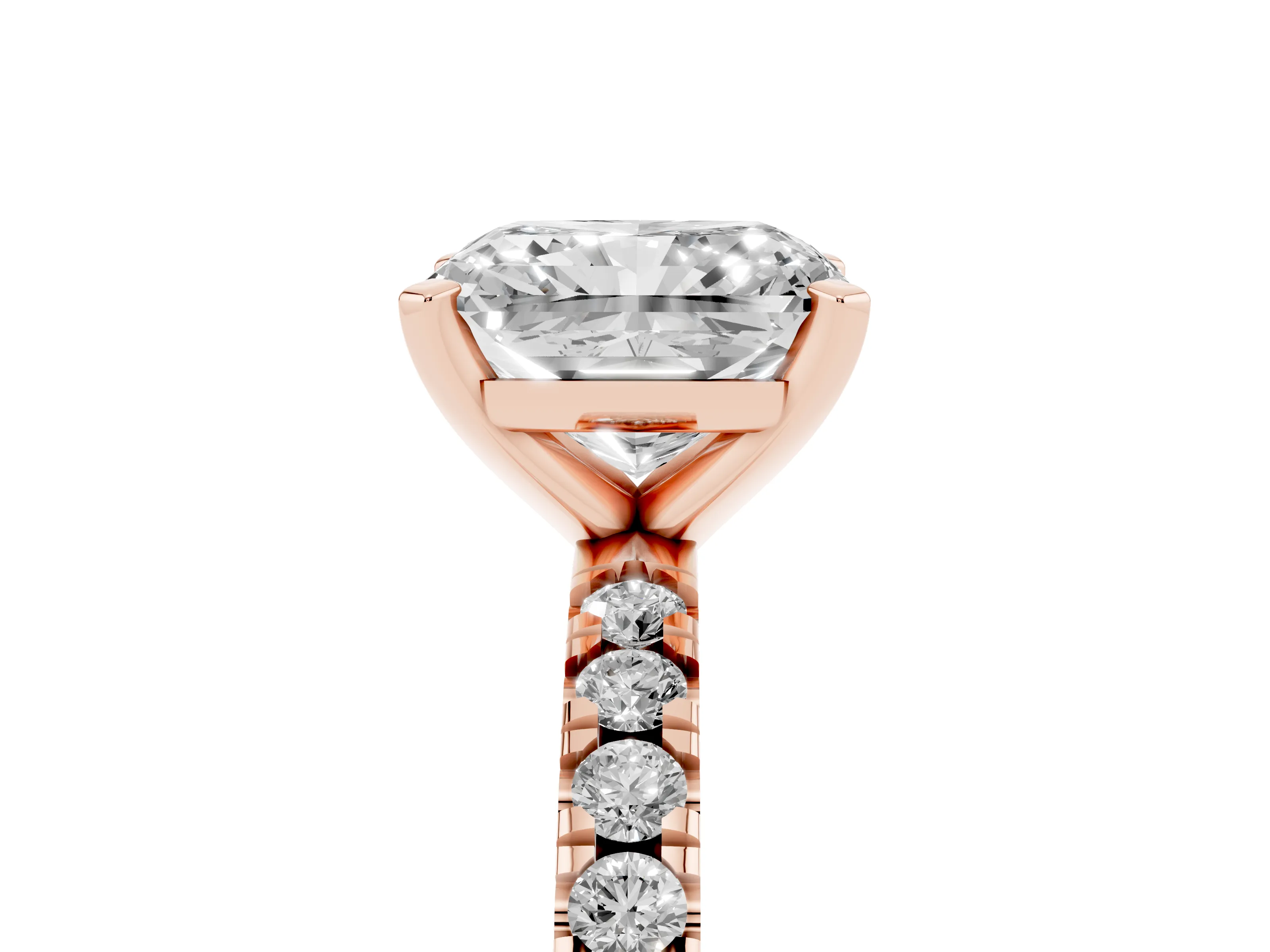 Radiant Cut Diamond Pavé Band Solitaire Set in Rose gold with Prong Setting