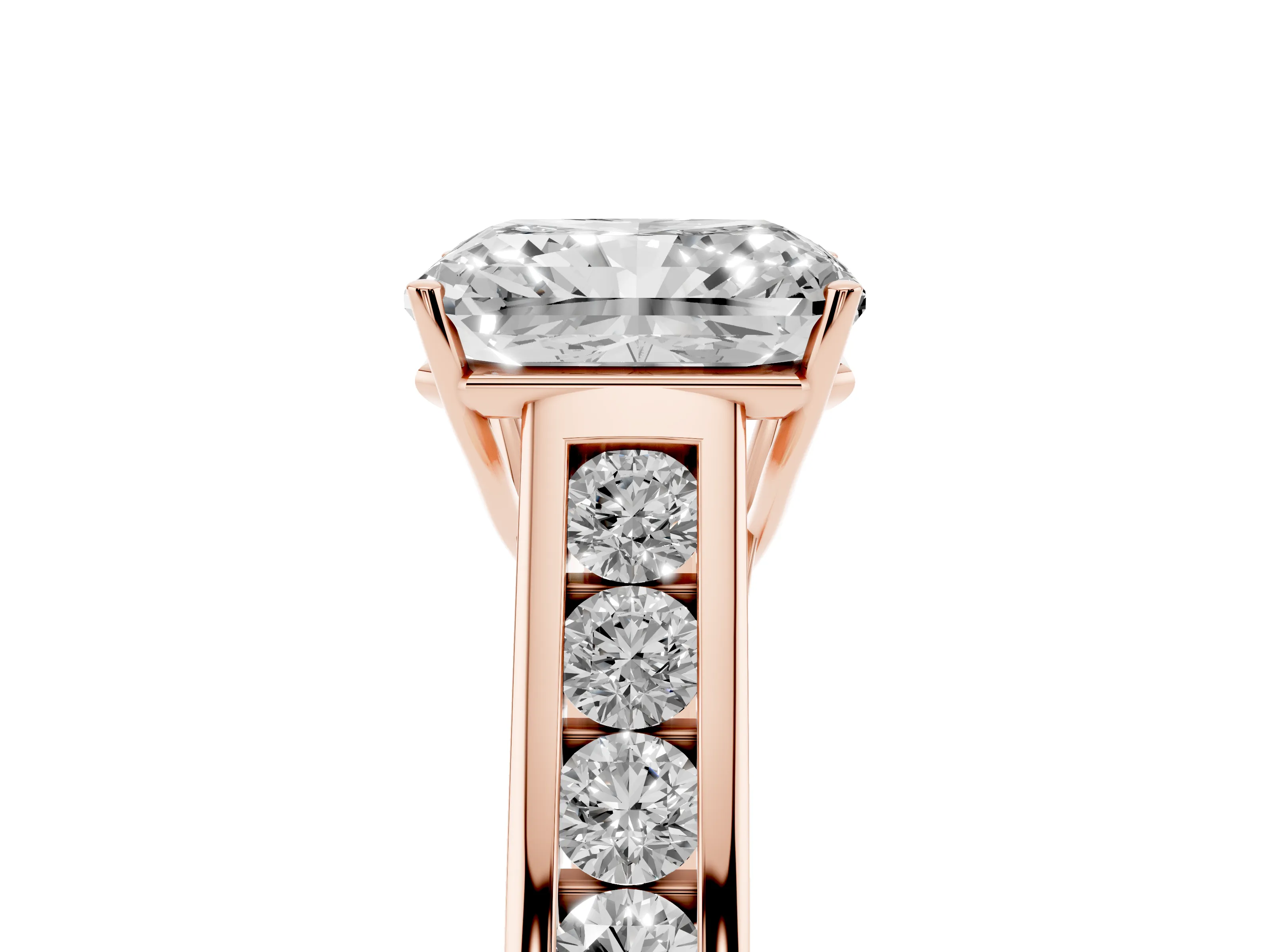Radiant Cut Diamond Brilliant Channel-Set Solitaire Ring Set in Rose gold with Prong Setting