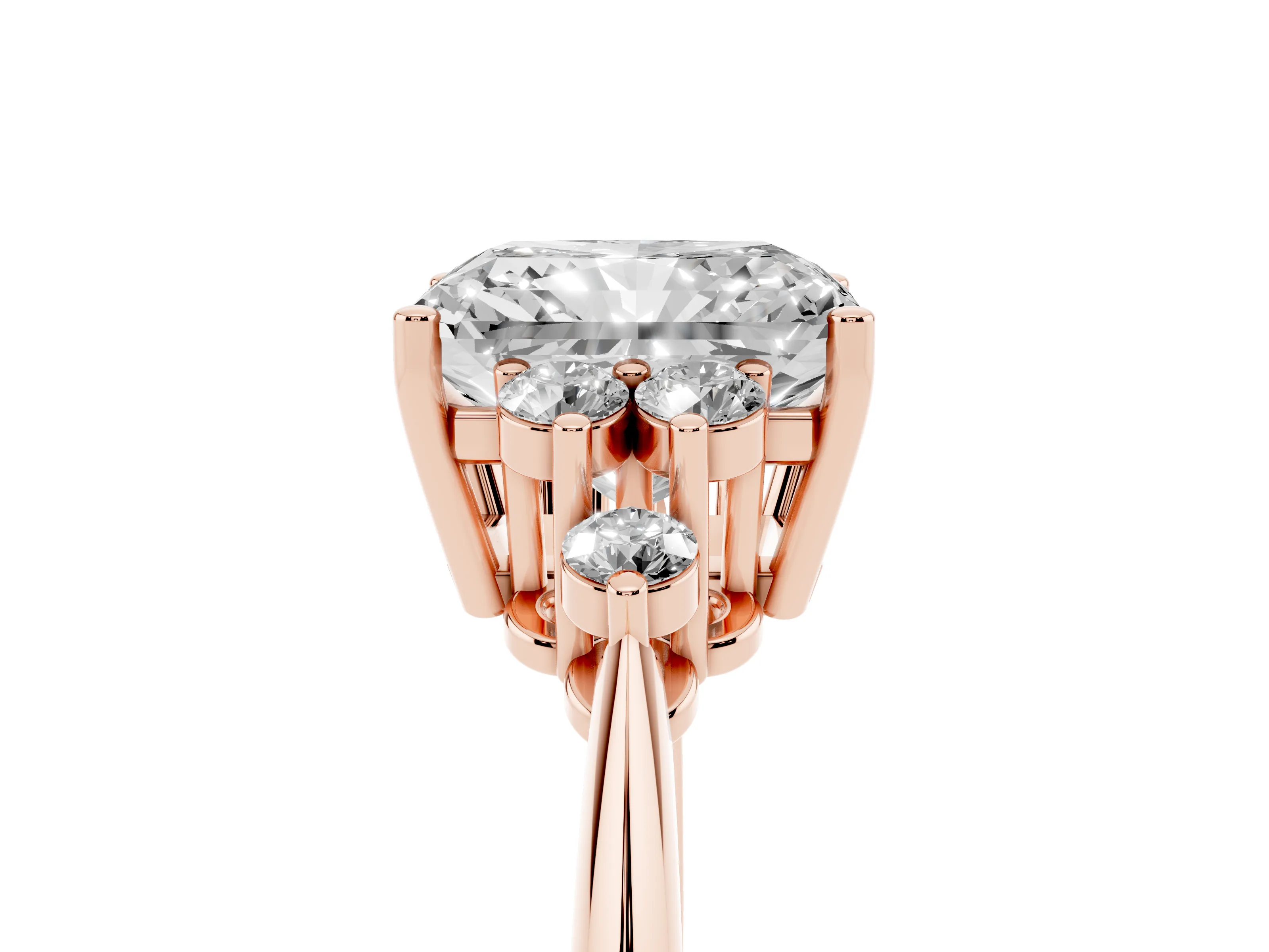 Radiant Cut Diamond Cluster Ring Set in Rose gold with Plain Band and Prong Setting