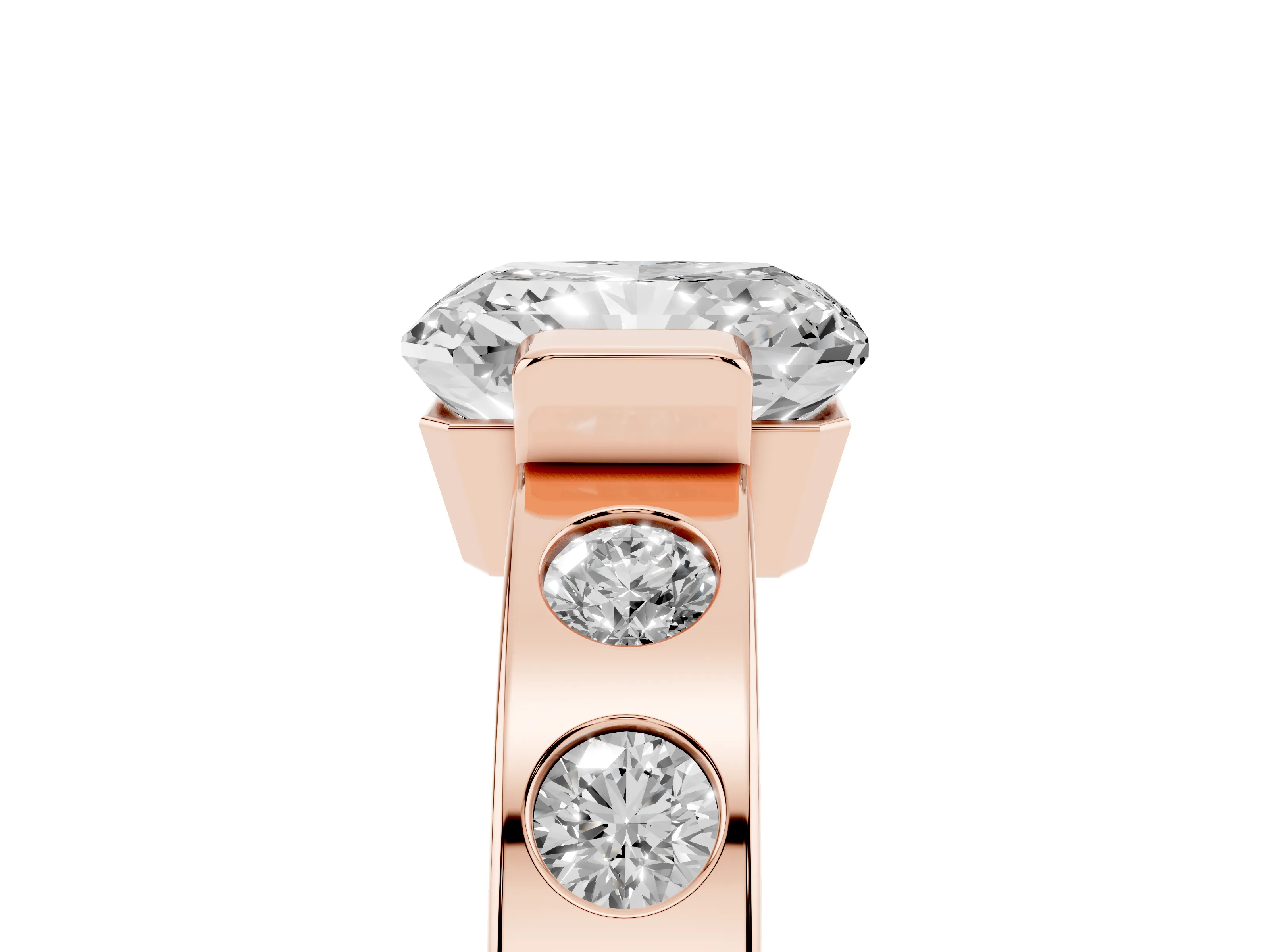 Radiant Cut Diamond Channel-Set Band Ring Set in Rose gold with Bezel Prong Setting