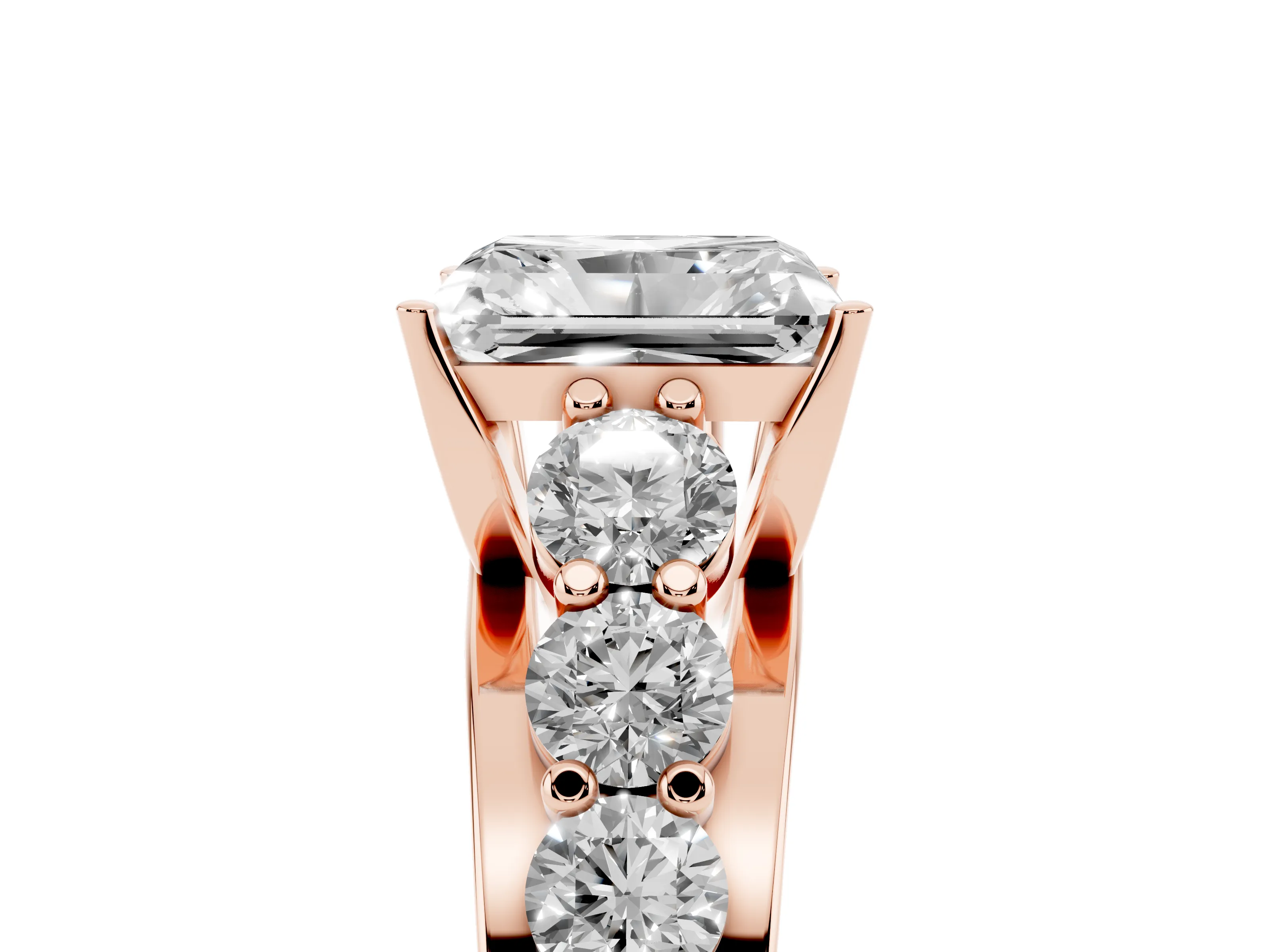 Radiant Cut Diamond Pavé Engagement Ring Set in Rose gold with Prong Setting
