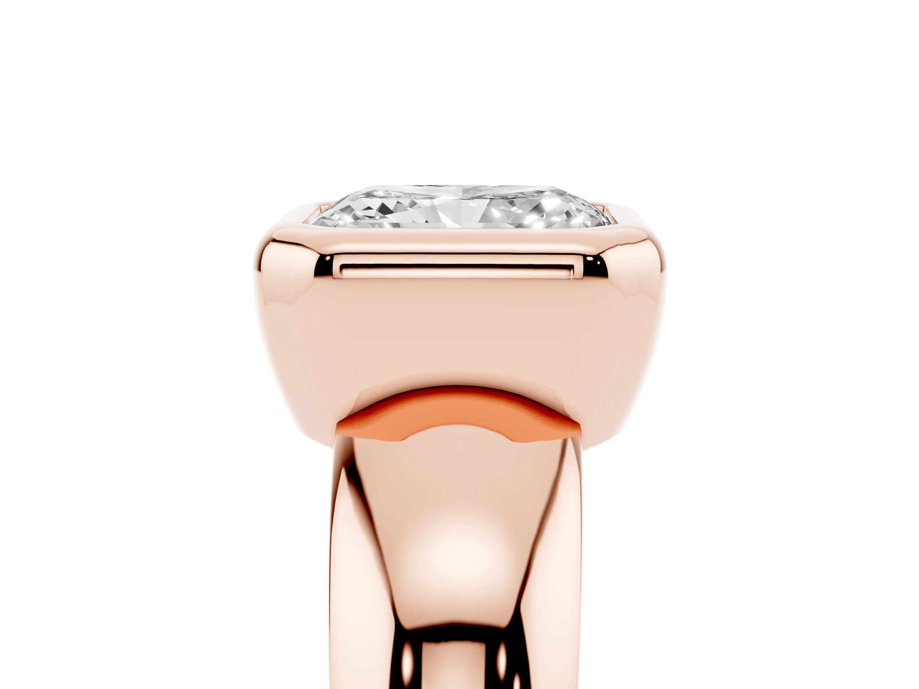 Bezel Set Radiant Cut Diamond Solitaire Ring Set in Rose gold with Wide Band