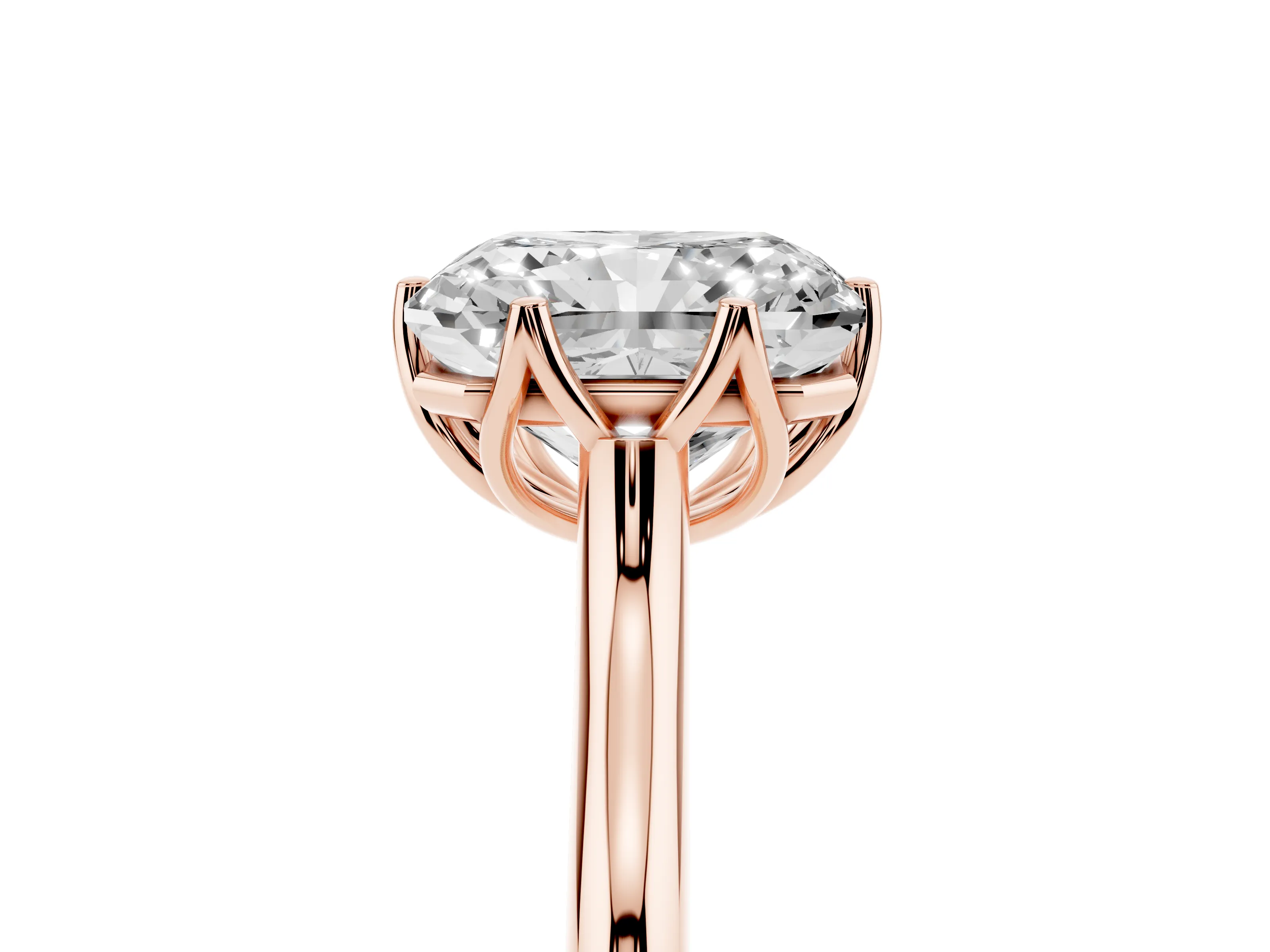 Radiant Cut Diamond Solitaire Cathedral Ring Set in Rose gold with Prong Setting