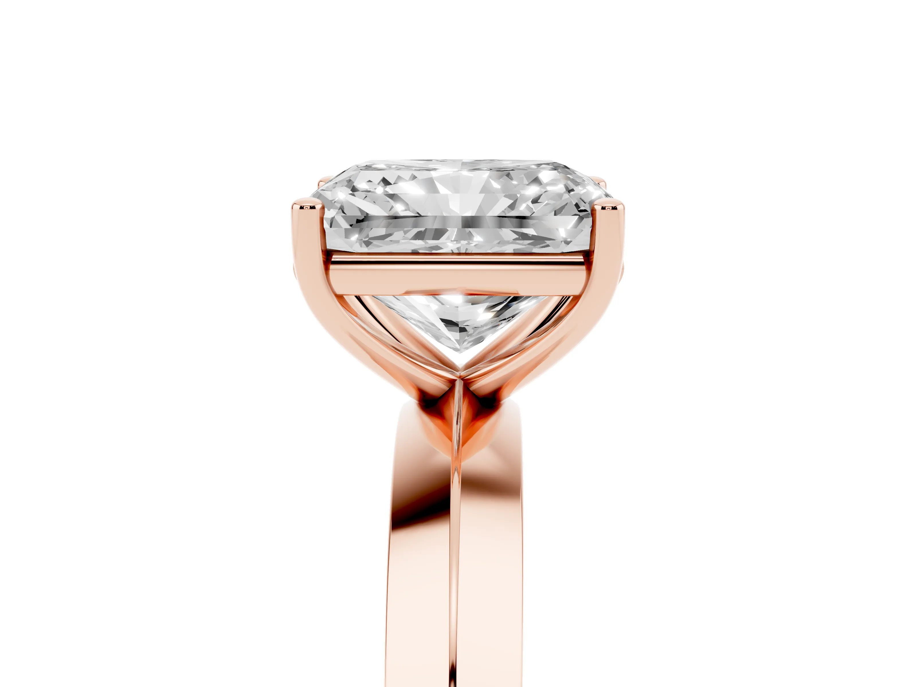 Radiant Cut Diamond Solitaire Engagement Ring Set in Rose gold with Flat Band and Prong Setting