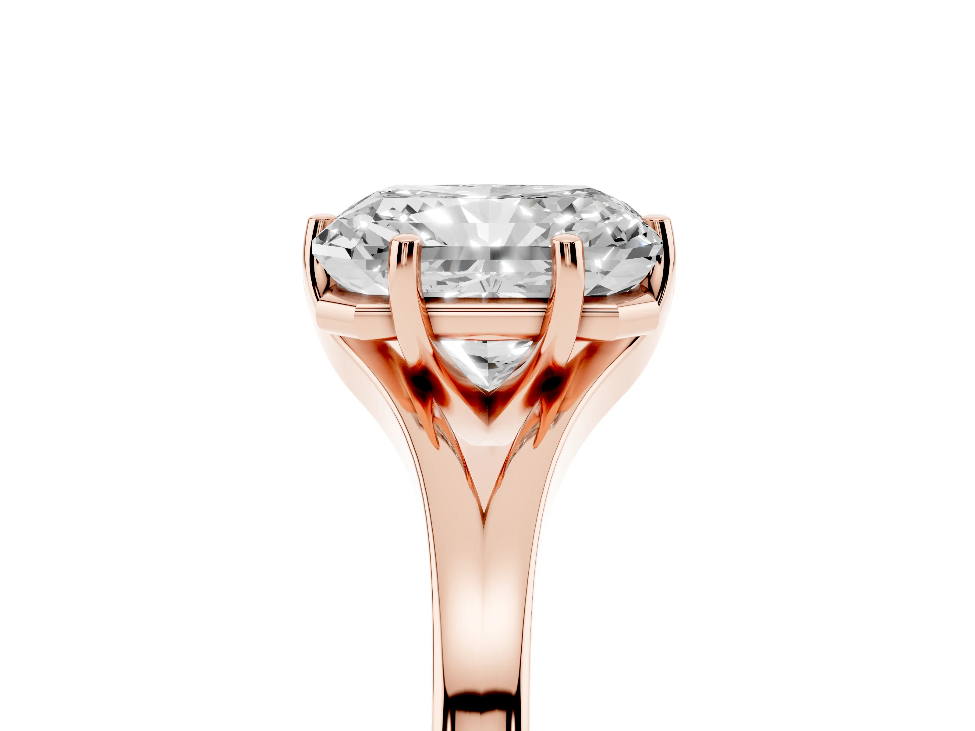 Radiant Cut Diamond Solitaire Ring Set in Rose gold with Polished Tapered Band and Prong Setting
