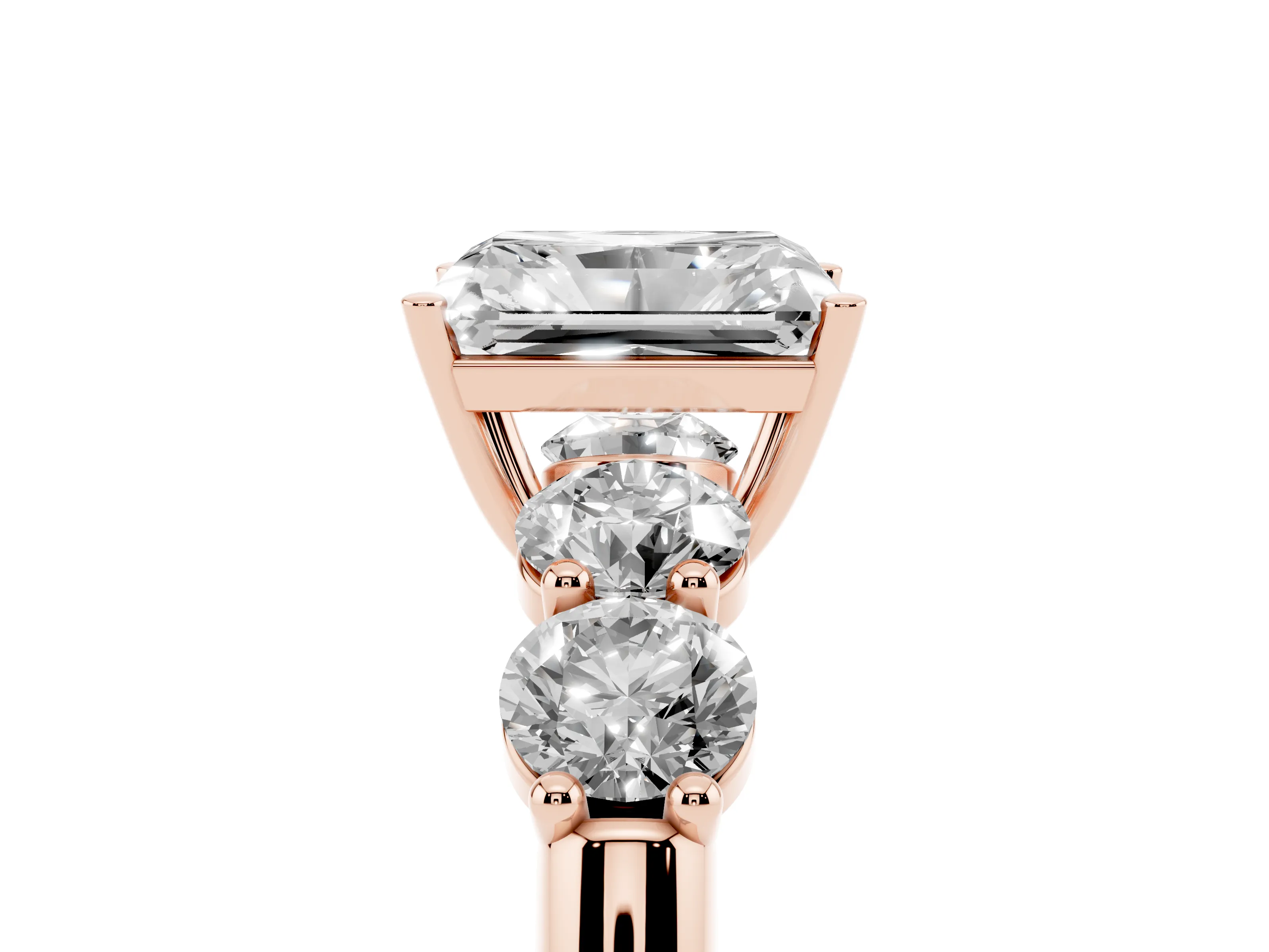 Radiant Cut Diamond Five-Stone Prong Set Ring Set in Rose gold with Classic Band
