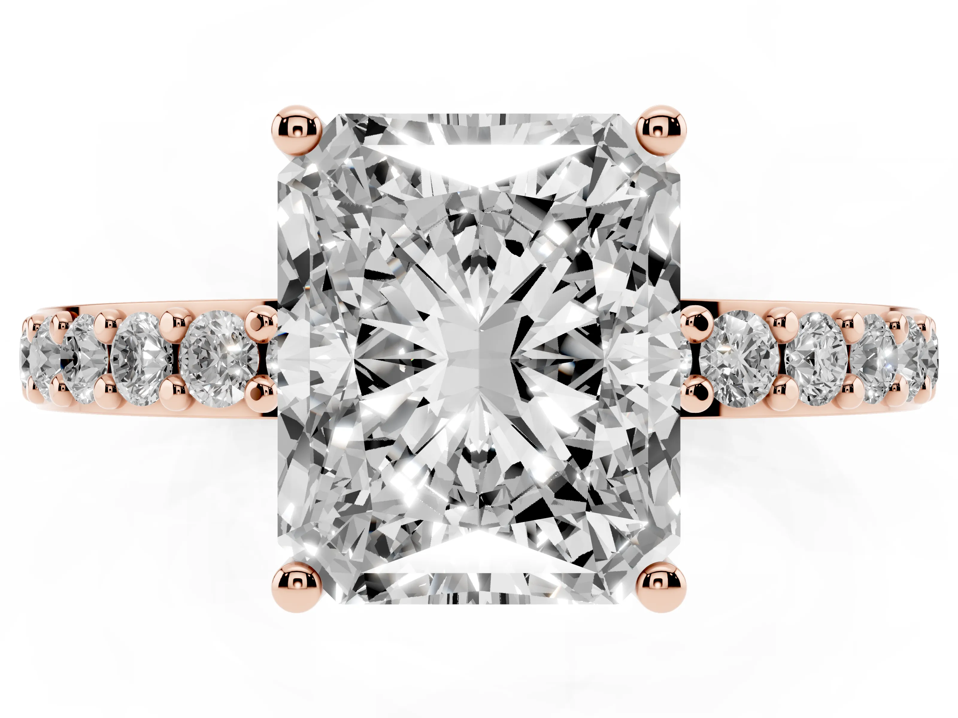 Radiant Cut Pavé Solitaire Engagement Ring Setting | Single Row Band | Rose Gold