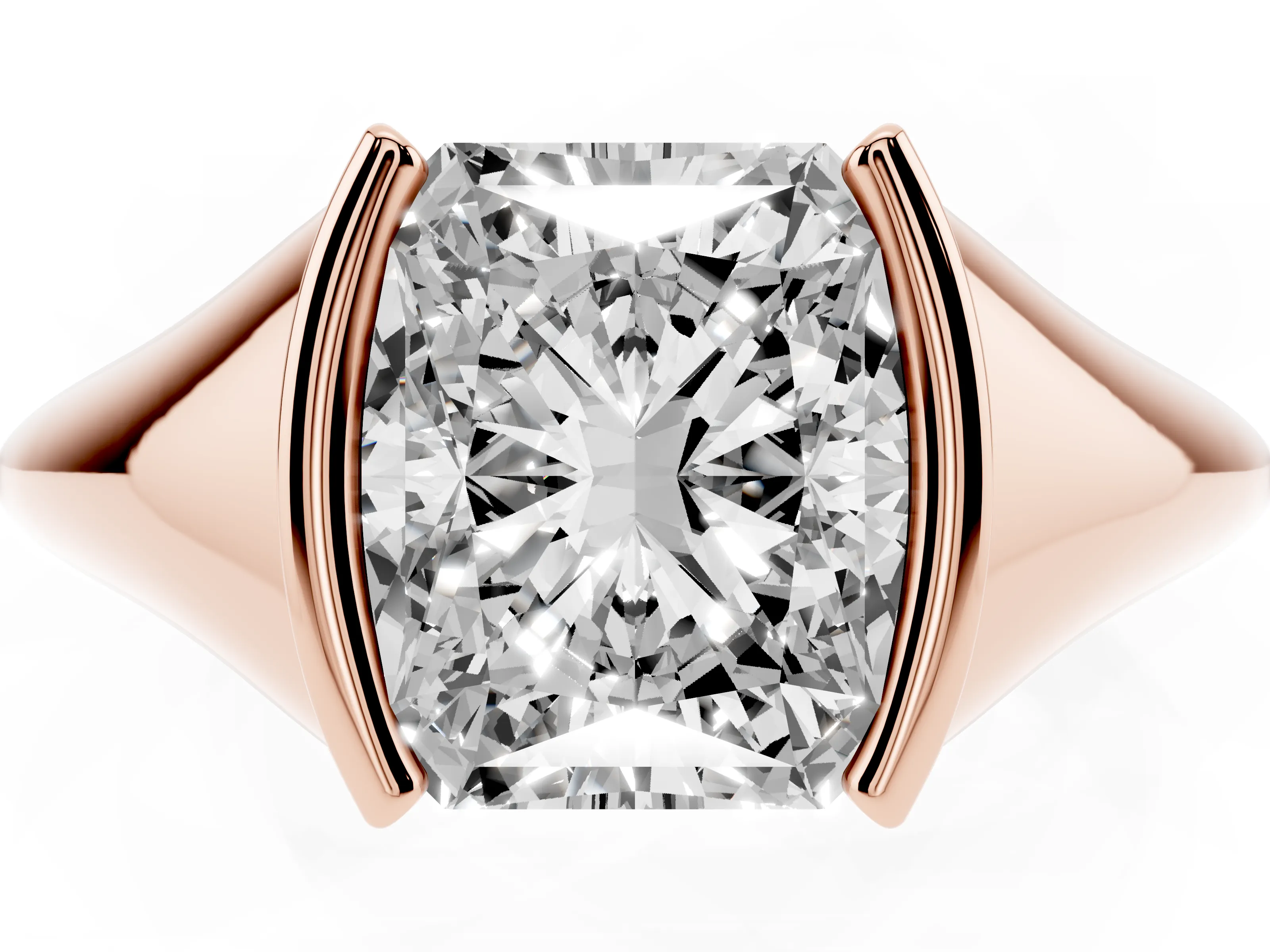 Radiant Cut Diamond Solitaire Tension Set Ring Set in Rose gold