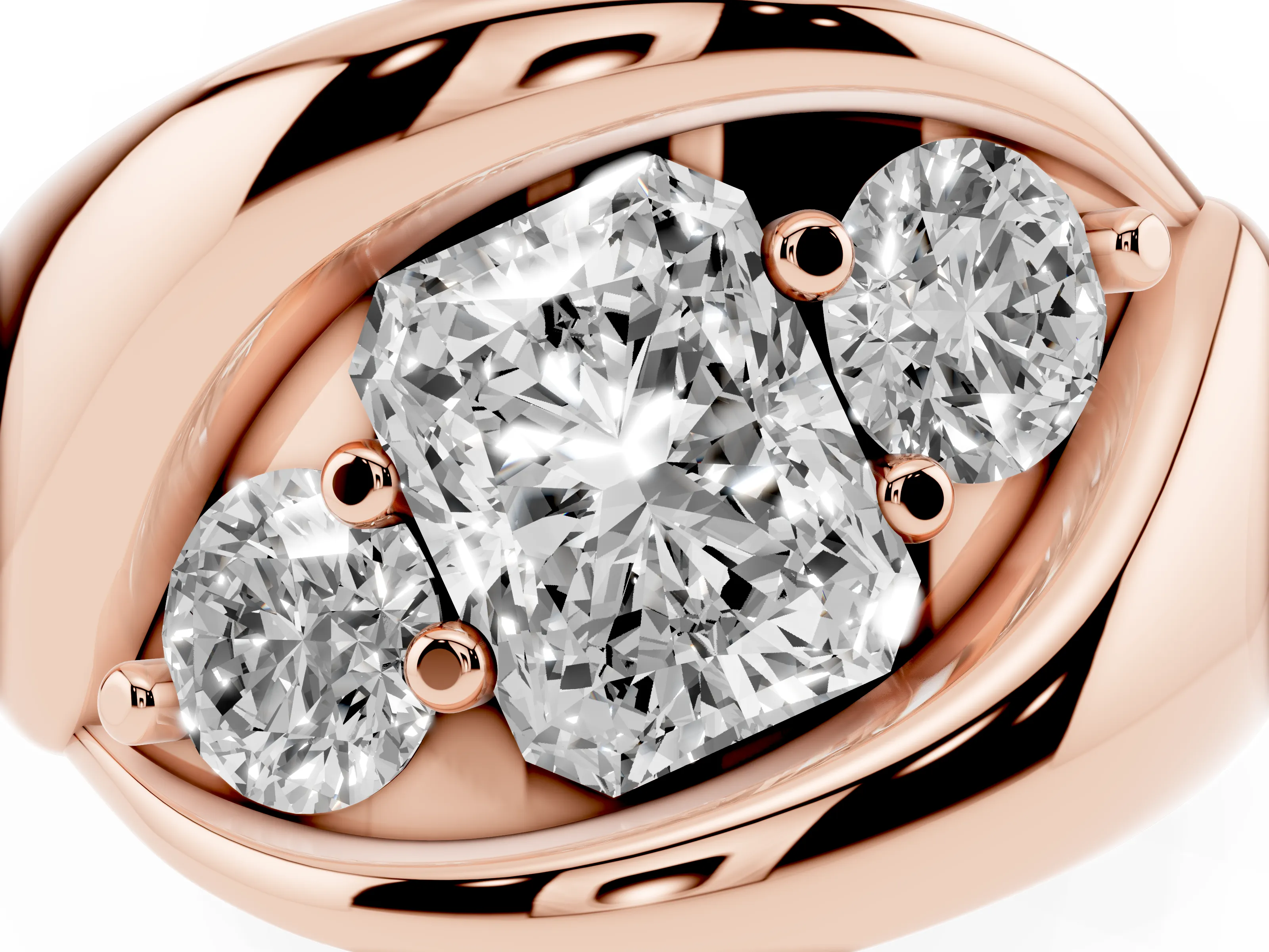 Radiant Cut Diamond Channel-Set Crossover Ring Set in Rose gold