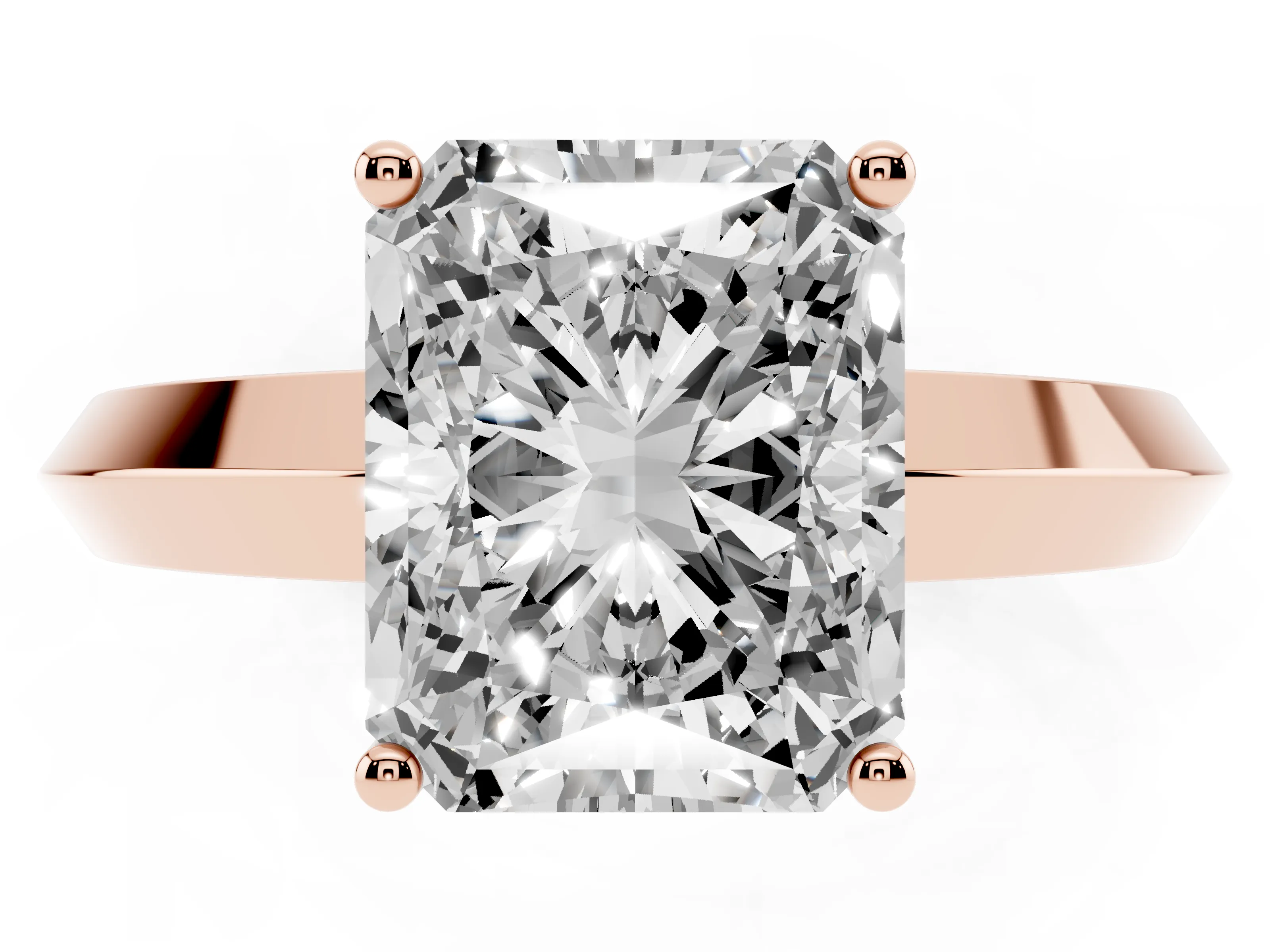 Radiant Cut Diamond Solitaire Engagement Ring Set in Rose gold with Flat Band and Prong Setting