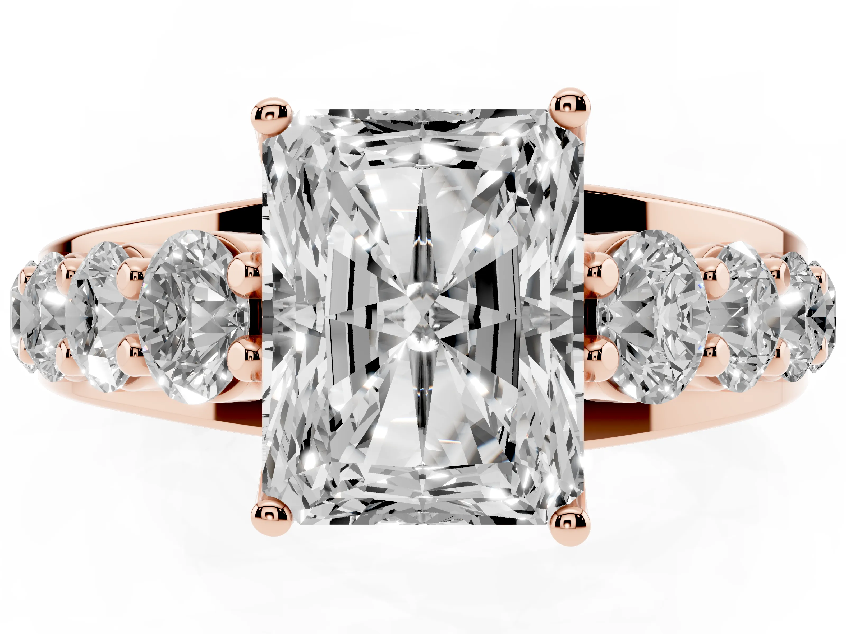 Radiant Cut Diamond Pavé Engagement Ring Set in Rose gold with Prong Setting