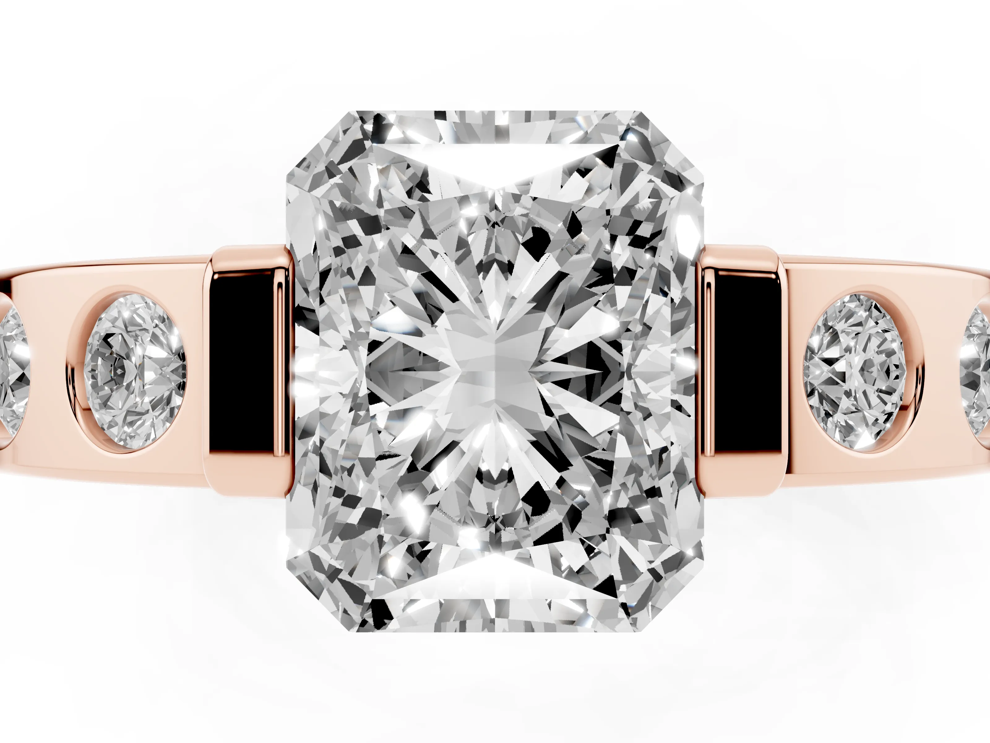Radiant Cut Diamond Channel-Set Band Ring Set in Rose gold with Bezel Prong Setting