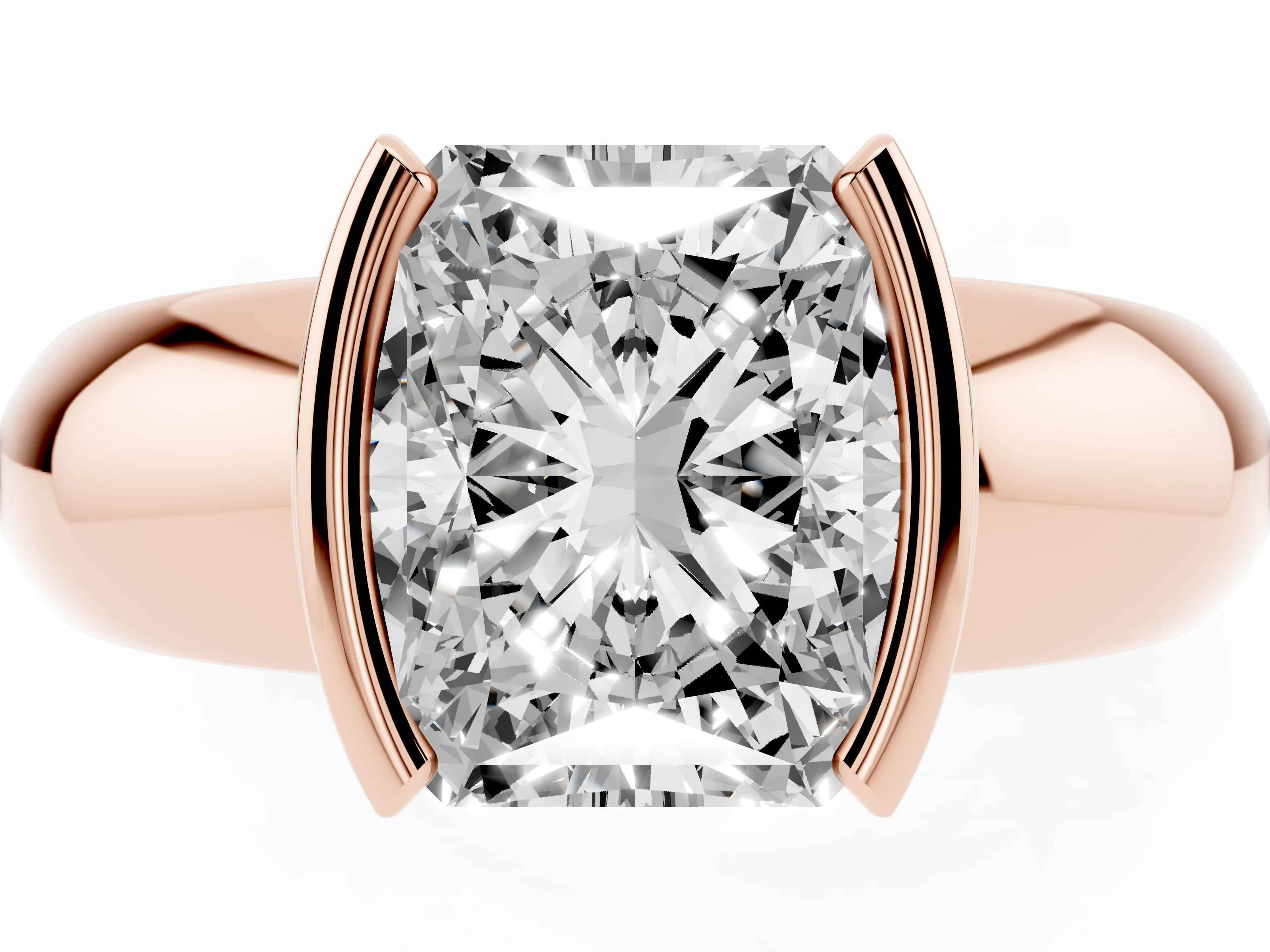 Radiant Cut Diamond Solitaire Tension Set Ring Set in Rose gold with Wide Band