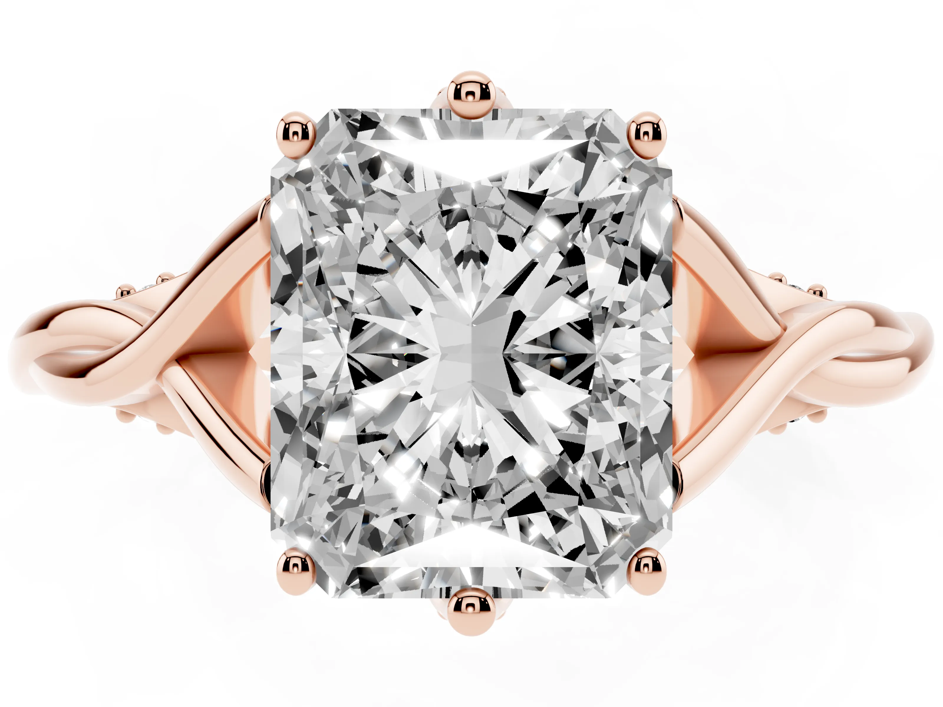 Radiant Cut Diamond Intertwined Twist Band Solitaire Ring Set in Rose gold with Prong Setting