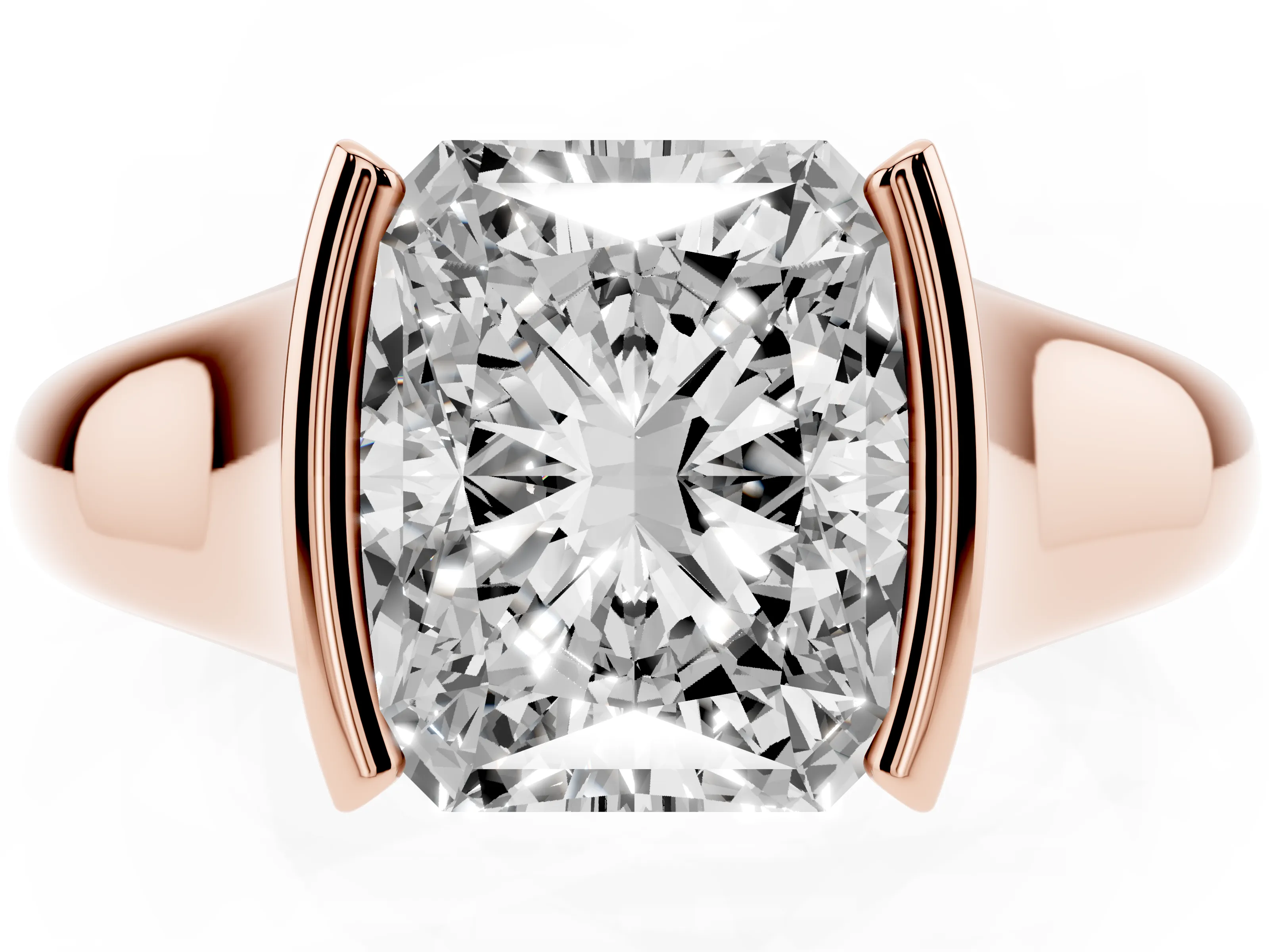 Radiant Cut Diamond Solitaire Tension Set Ring Set in Rose gold with Split Shank Band