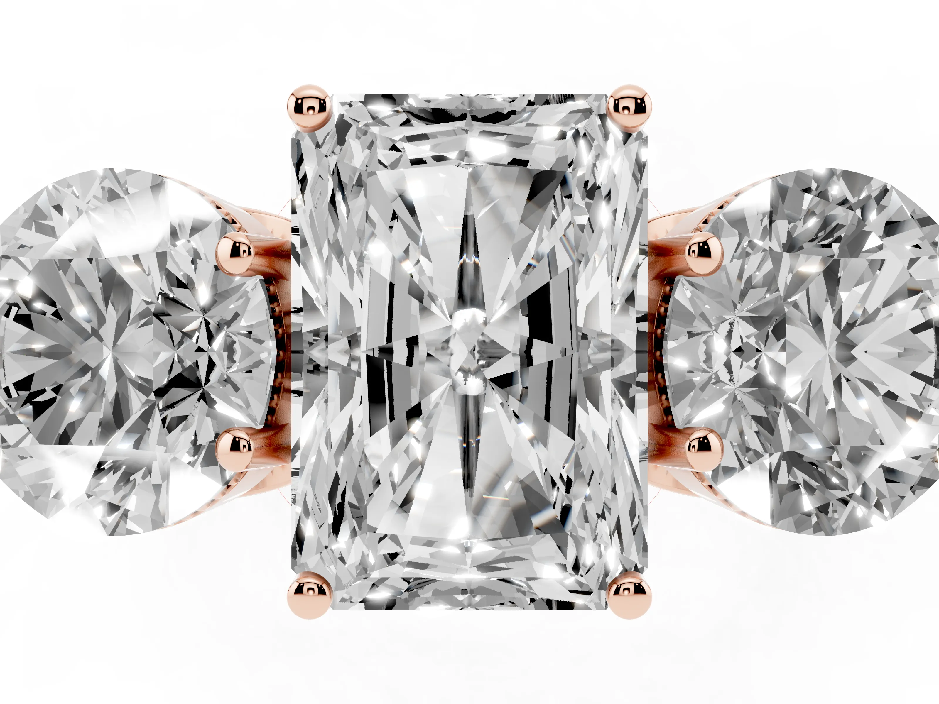 Radiant Cut Diamond Three-Stone Engagement Ring Set in Rose gold with Polished Band