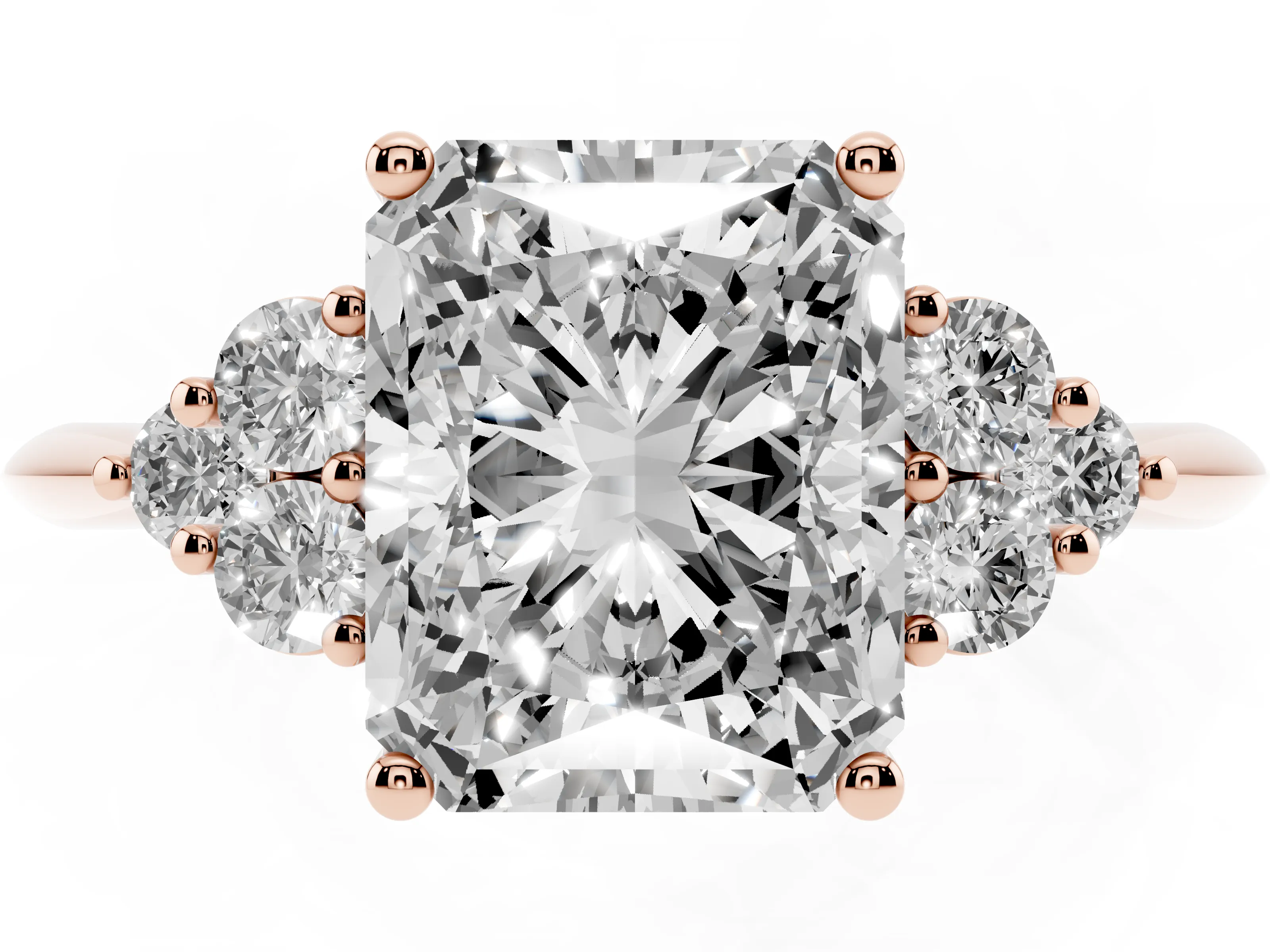 Radiant Cut Diamond Cluster Ring Set in Rose gold with Plain Band and Prong Setting