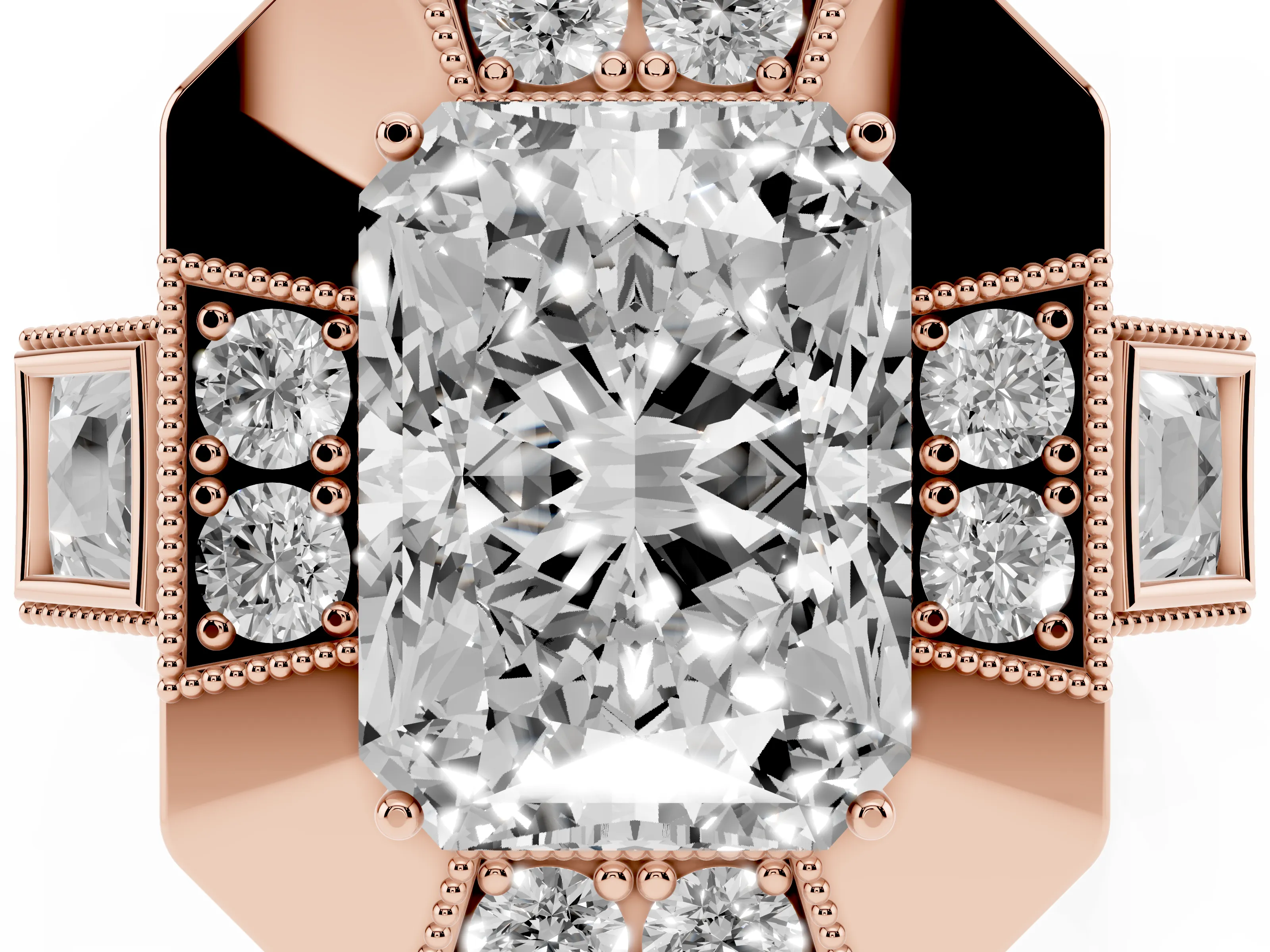 Radiant Cut Diamond Milgrain Halo Ring Set in Rose gold with Split Shank
