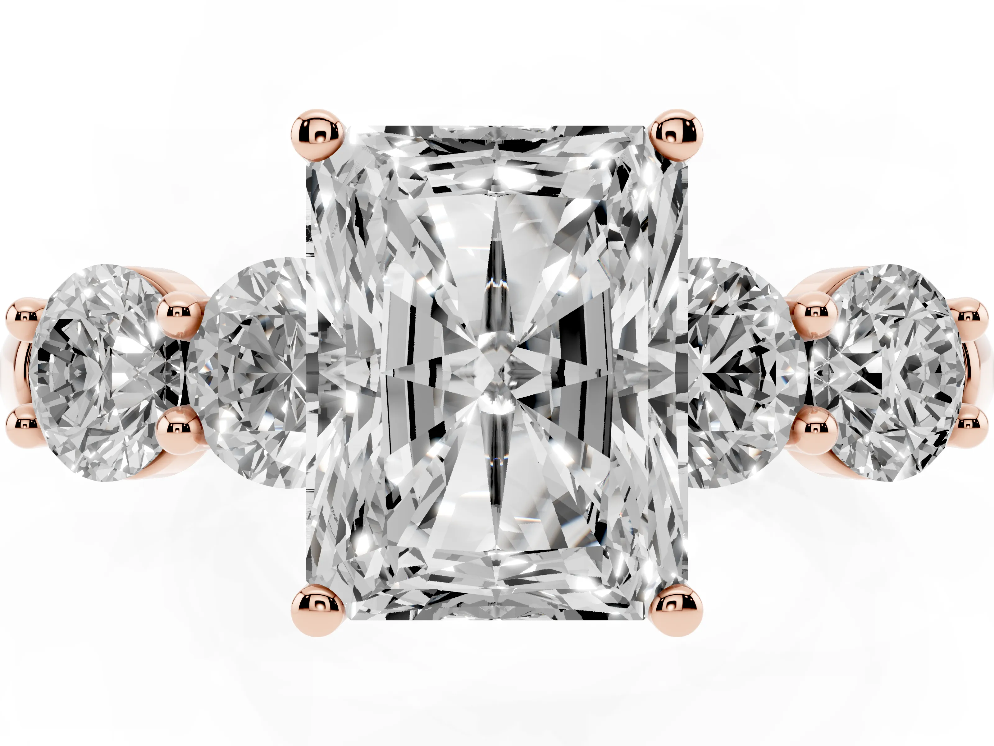 Radiant Cut Diamond Five-Stone Prong Set Ring Set in Rose gold with Classic Band